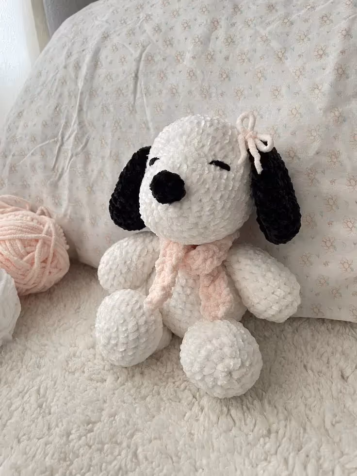 Cozy Bear Blush Snoopy Crochet Plush