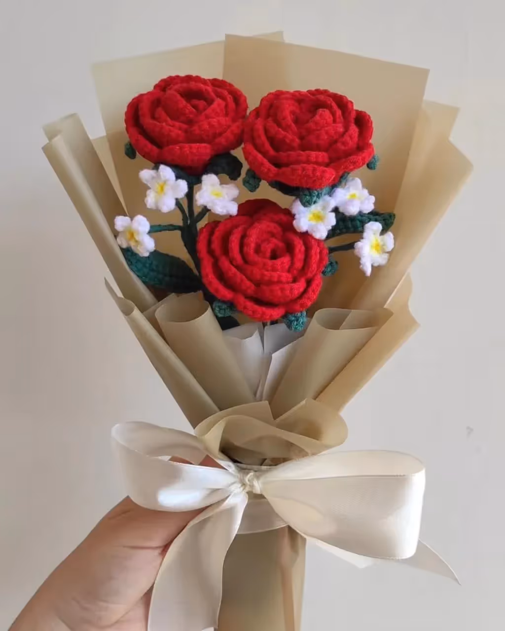 Scarlet Crochet Rose Bouquet