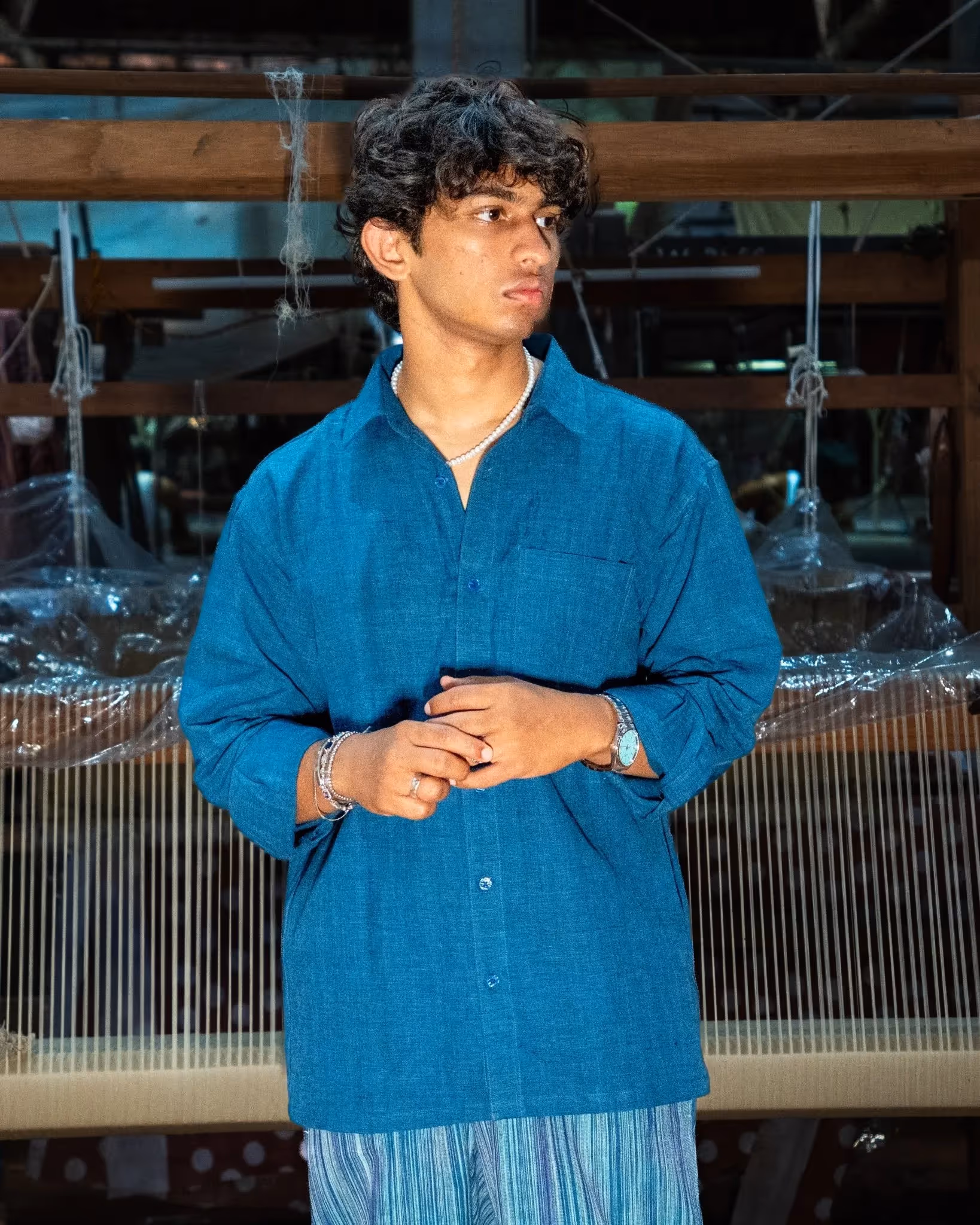 Kaaro Ocean Haze Handwoven Full Sleeve Shirt - Handspun and Handwoven - photo 2 of 4