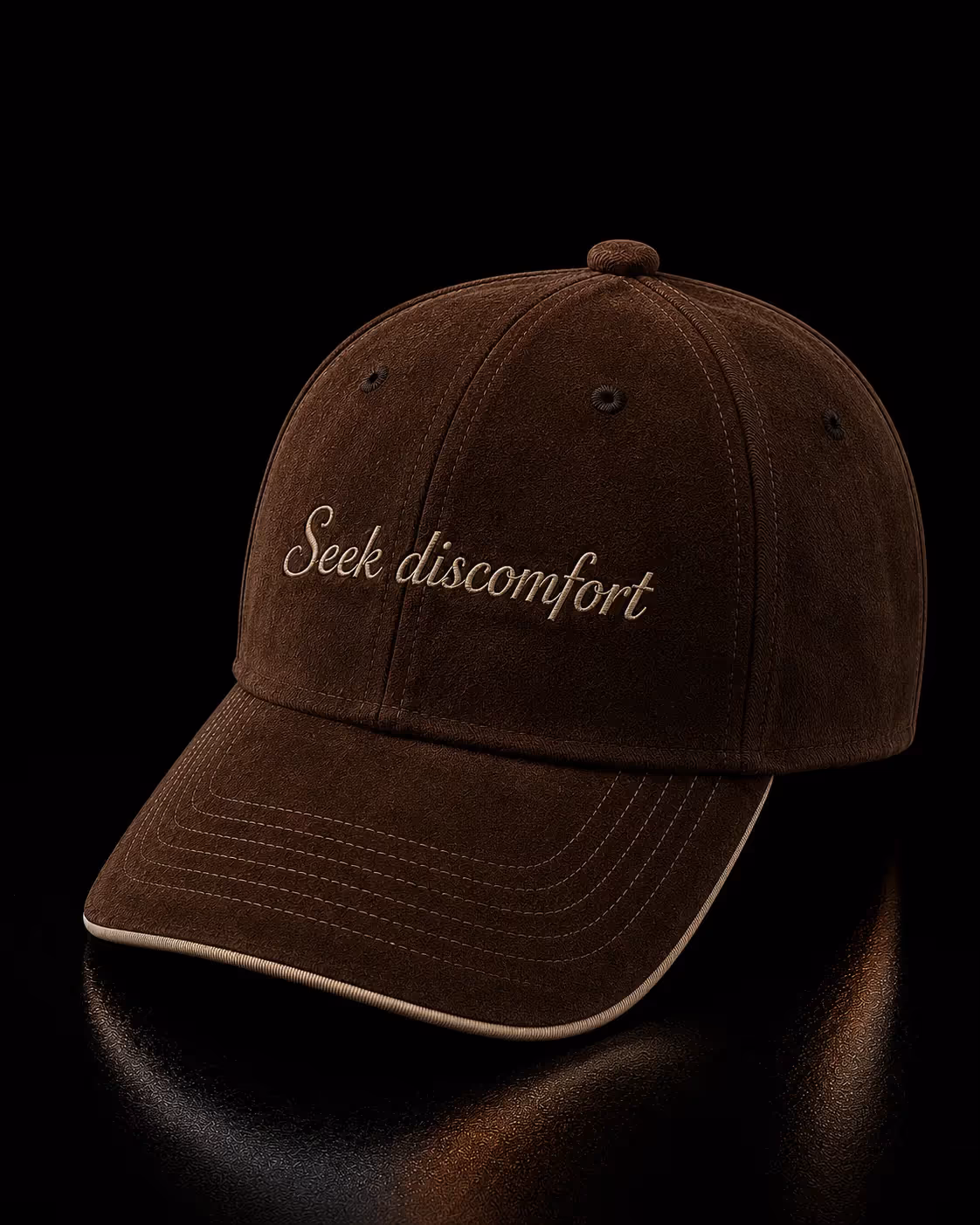 Seek Discomfort Mocha Brown Suede Baseball Cap image 1
