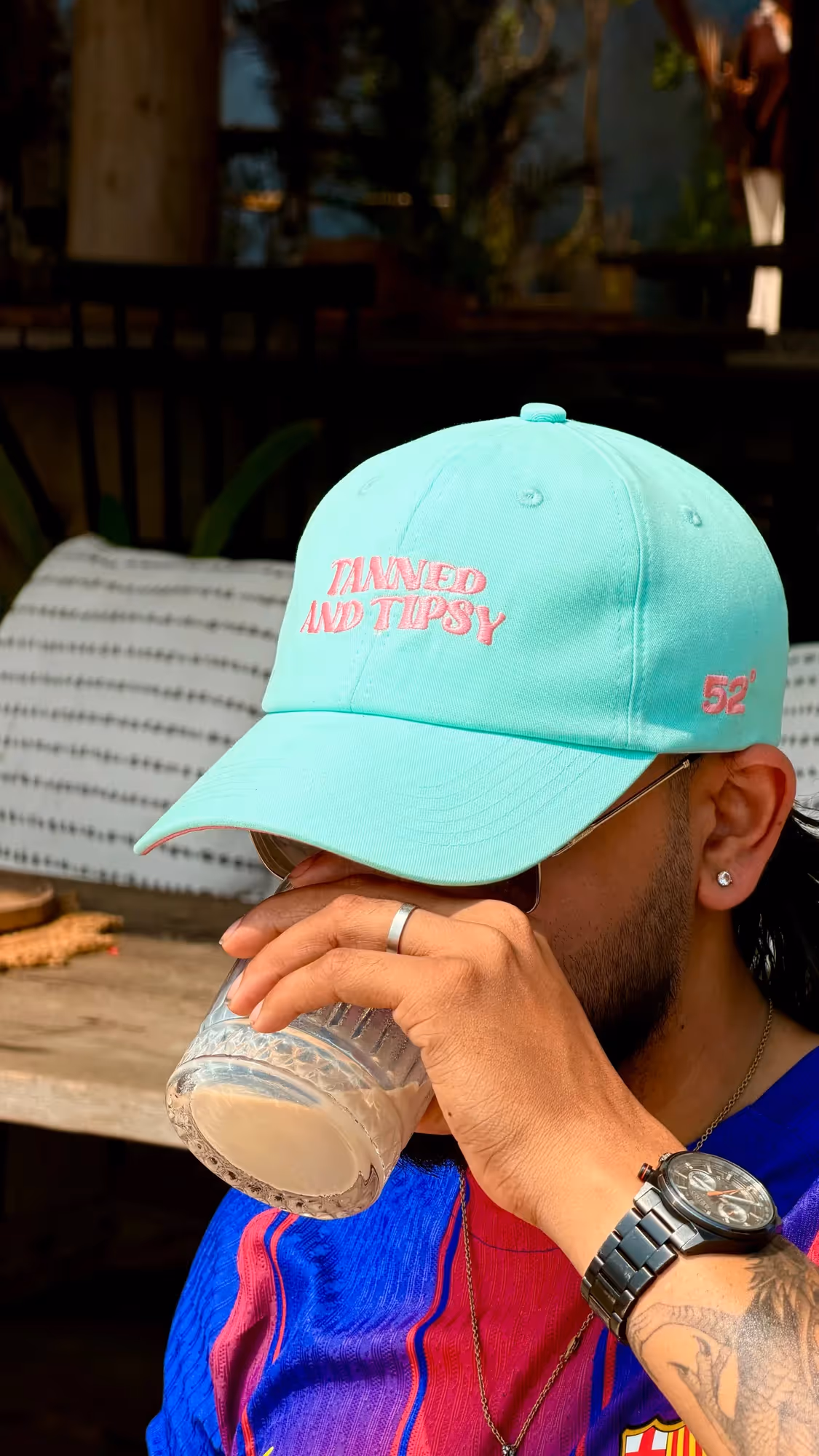 Tanned And Tipsy Mint Green Cotton Baseball Cap image 6