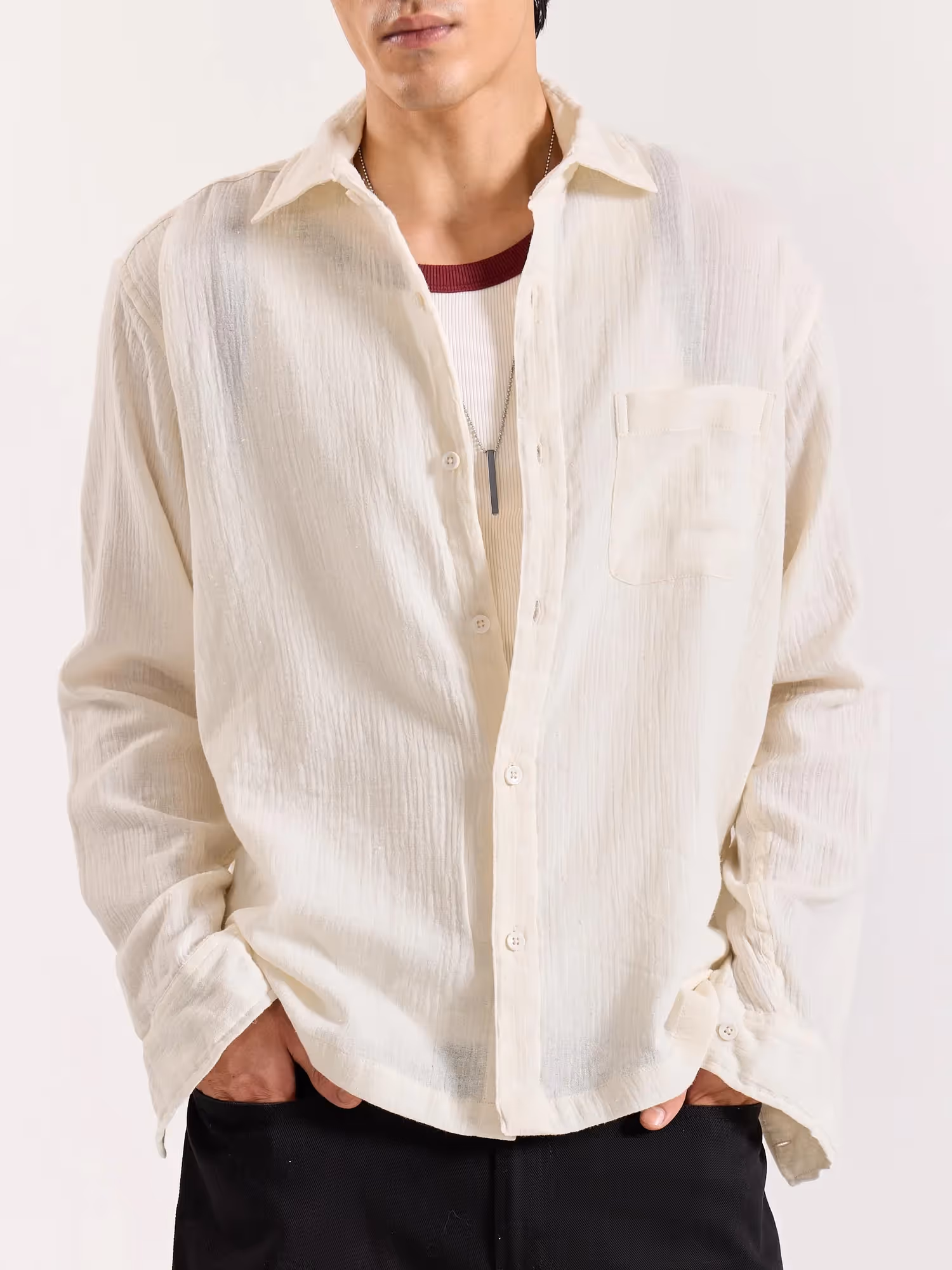 Almond White Gauze Holiday Shirt image 2