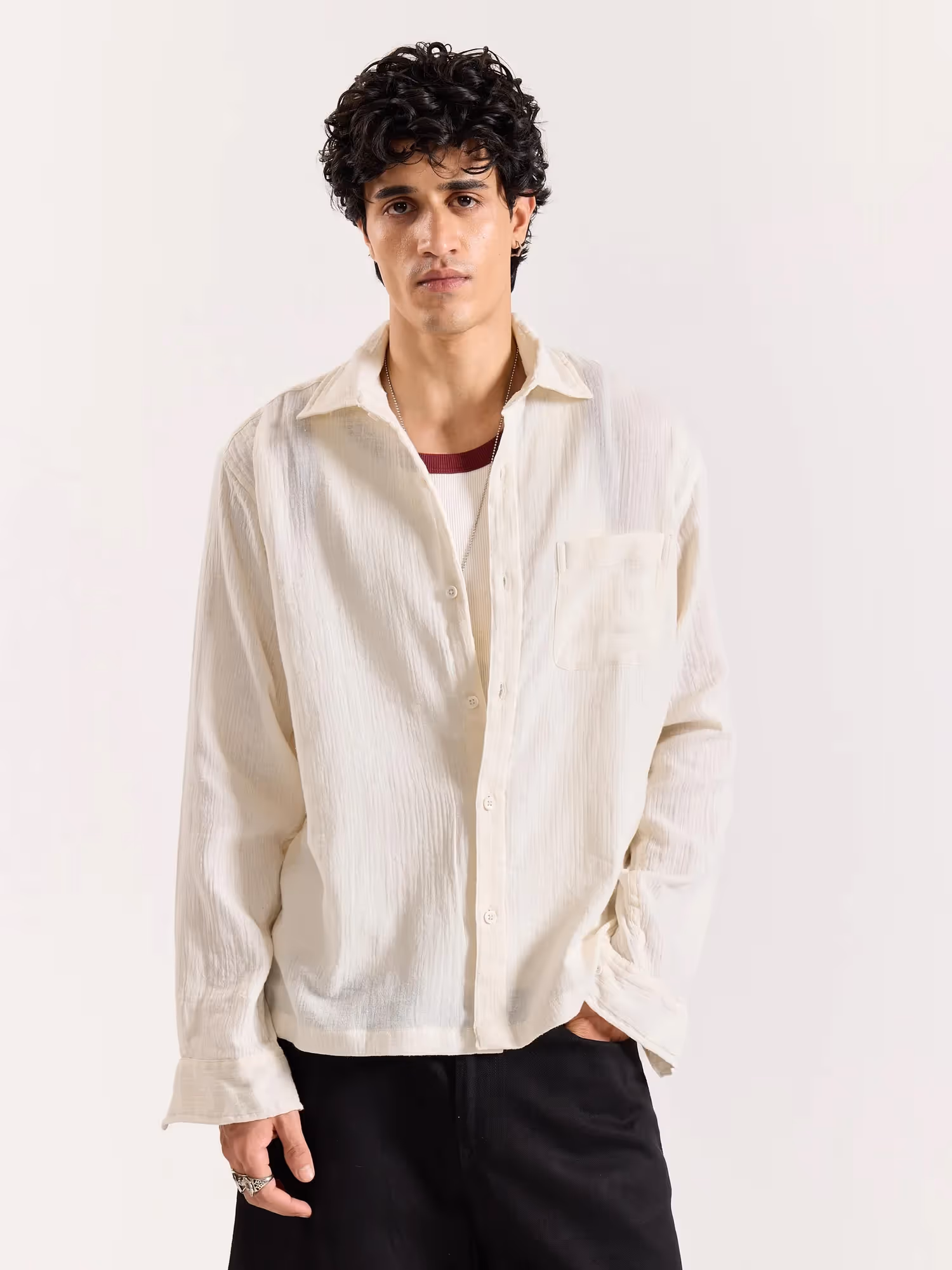 Almond White Gauze Holiday Shirt image 3