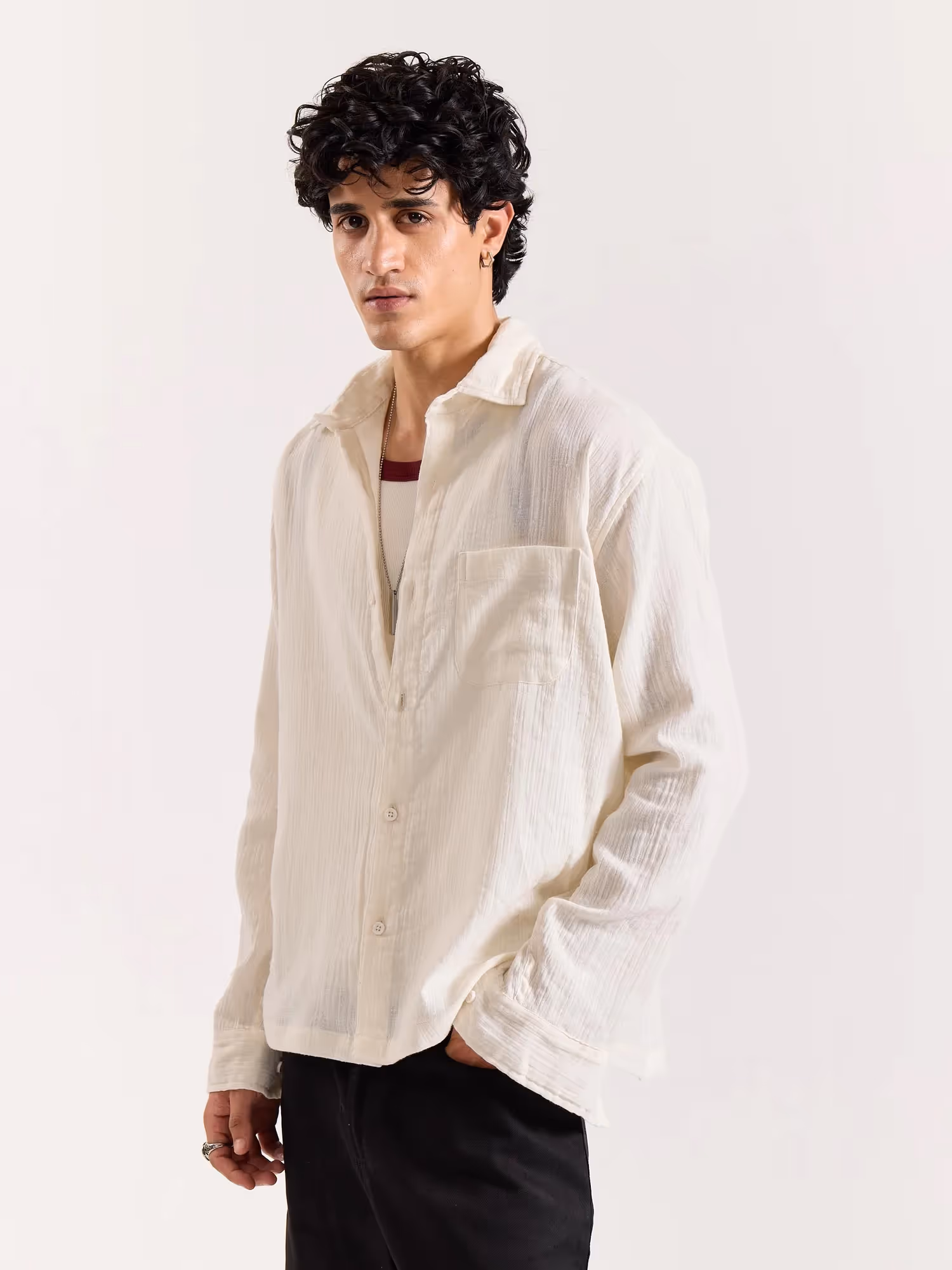 Almond White Gauze Holiday Shirt image 4