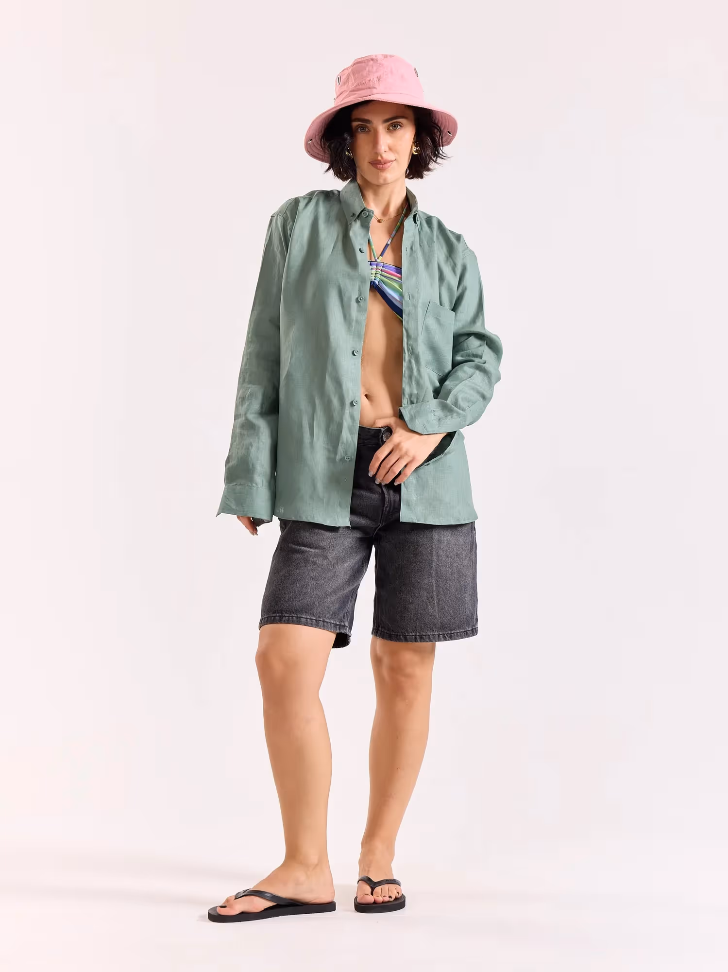 Aqua Green 60s Lea Linen Shirt image 2