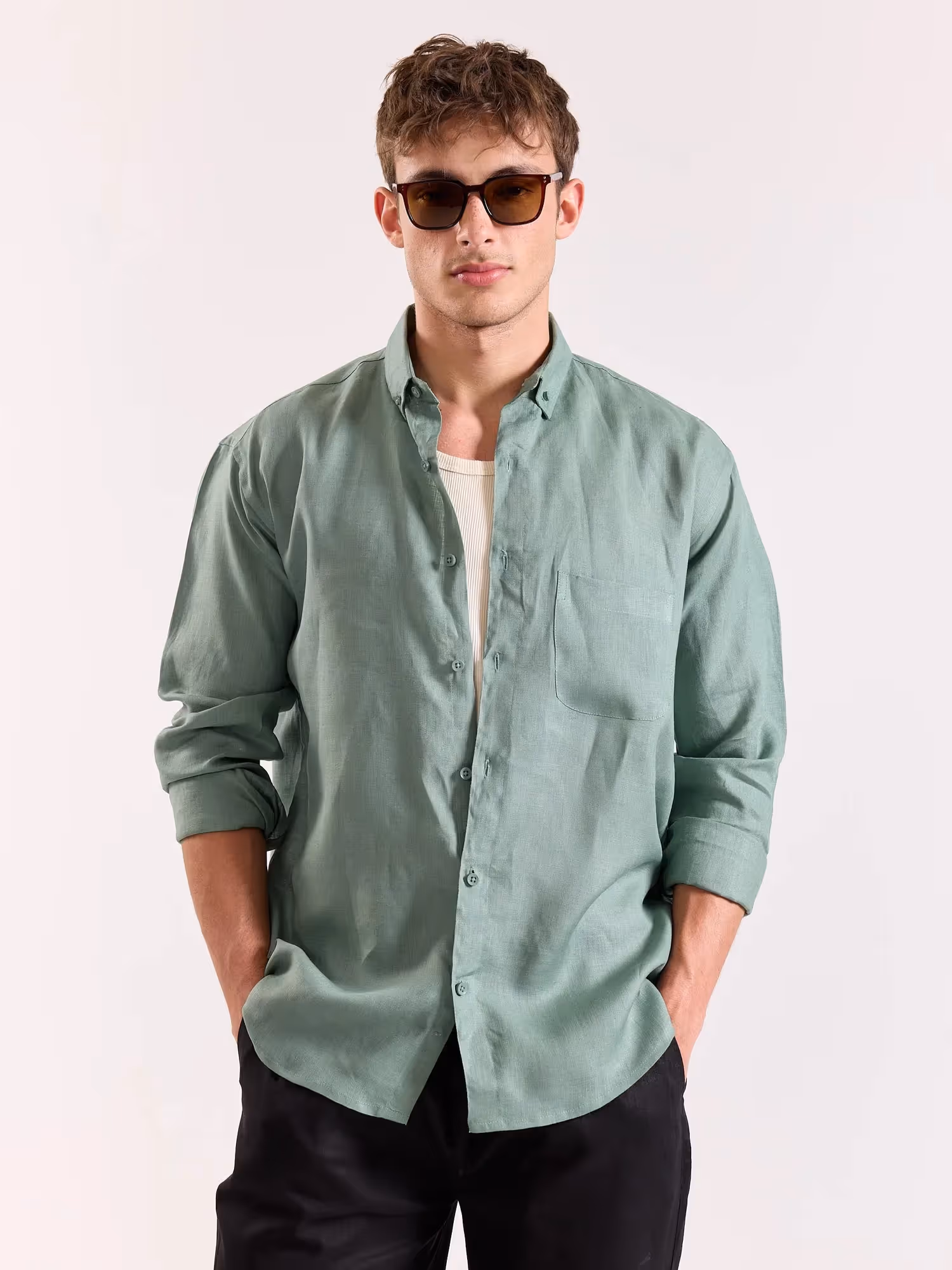 Aqua Green 60s Lea Linen Shirt image 3