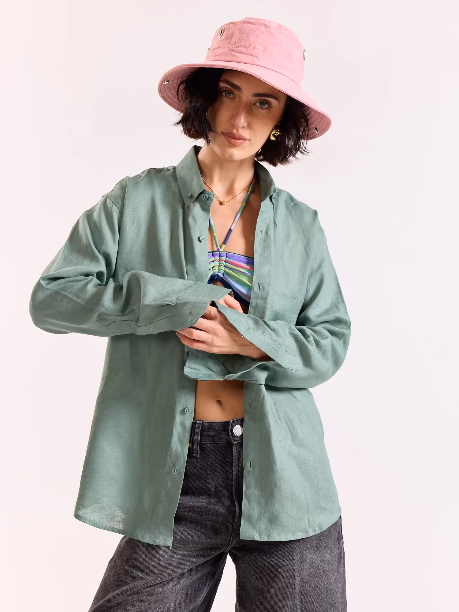 Aqua Green 60s Lea Linen Shirt image 4