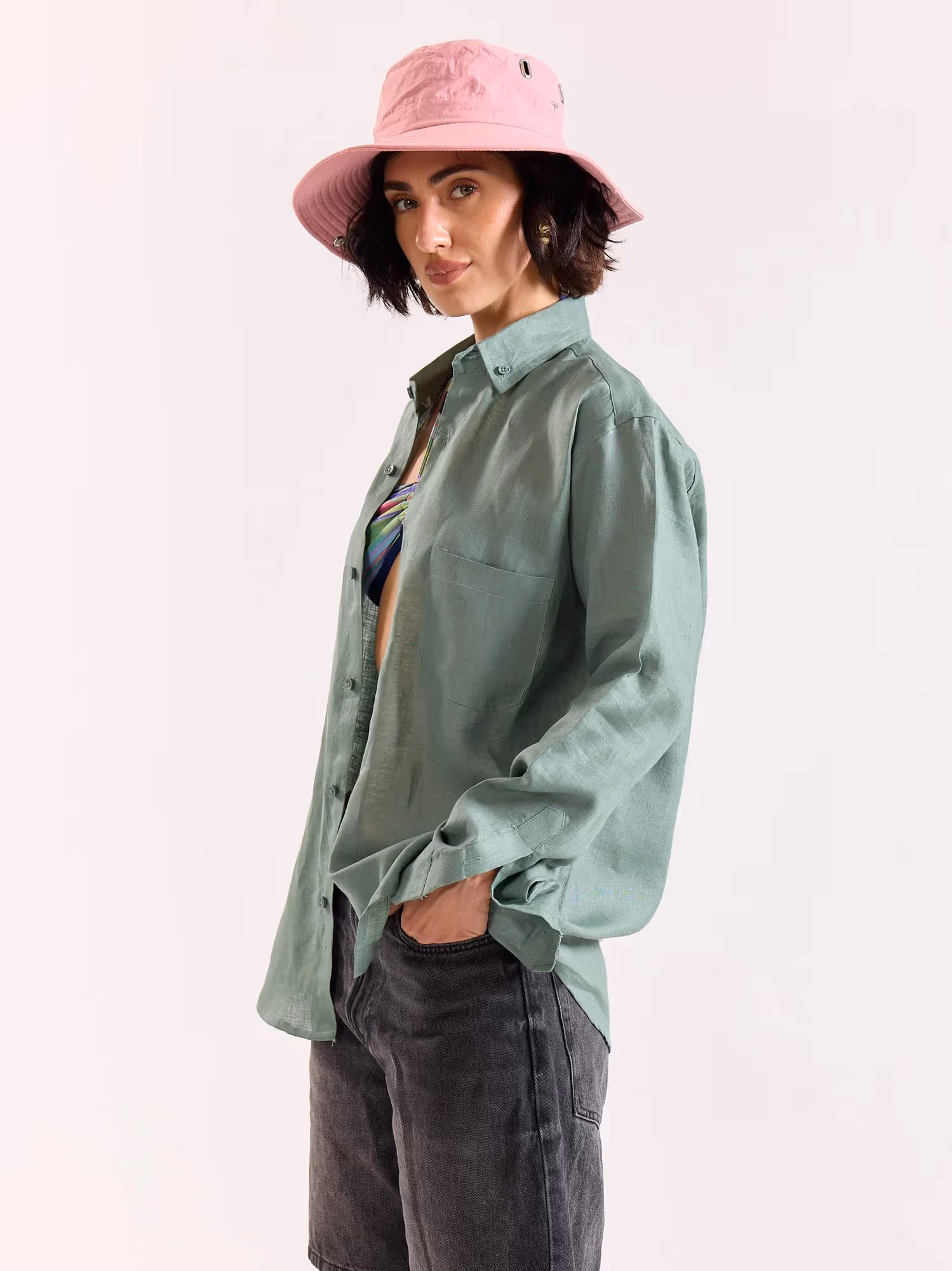 Aqua Green 60s Lea Linen Shirt image 5
