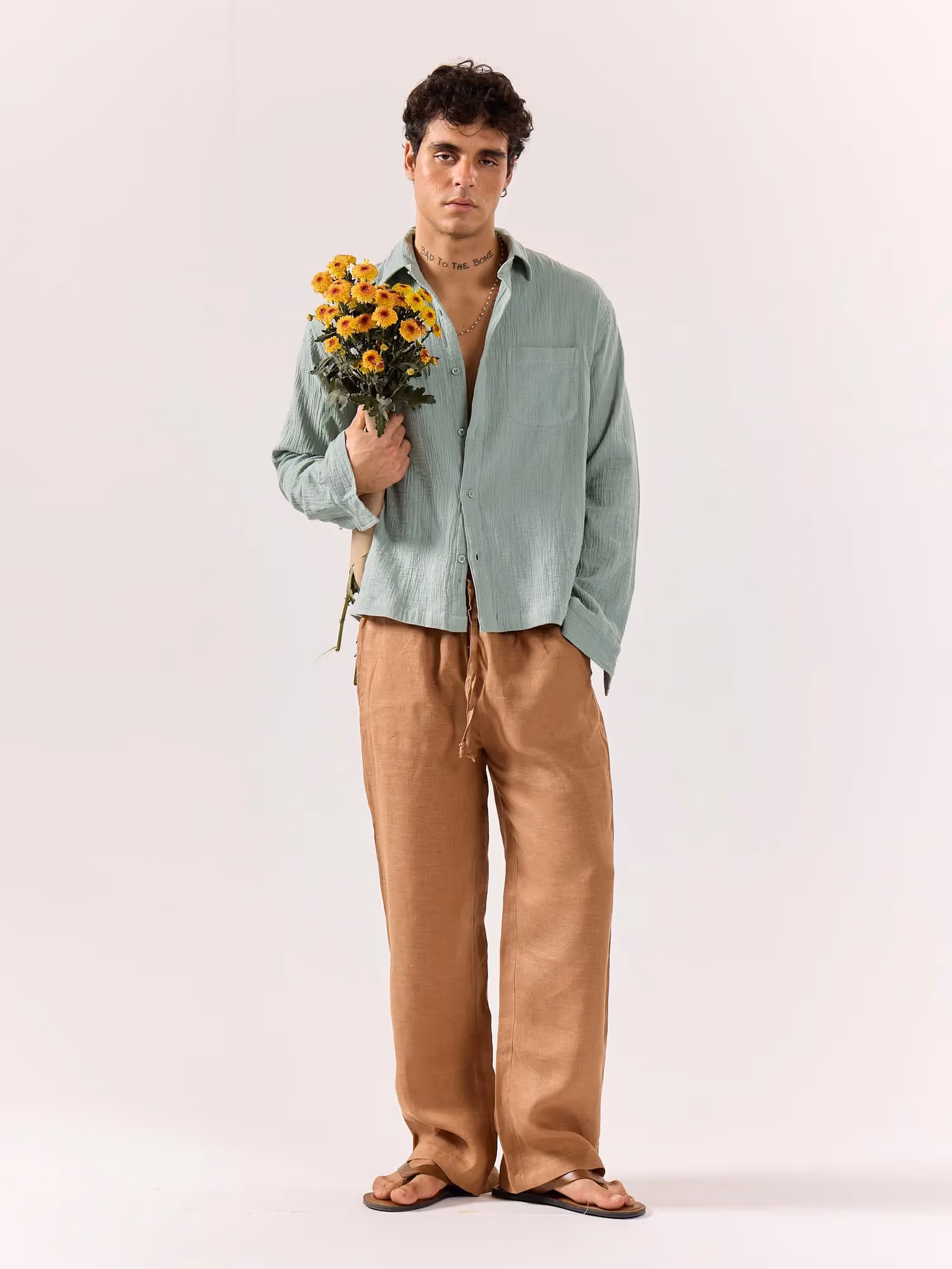 Aqua Green Gauze Holiday Shirt image 1
