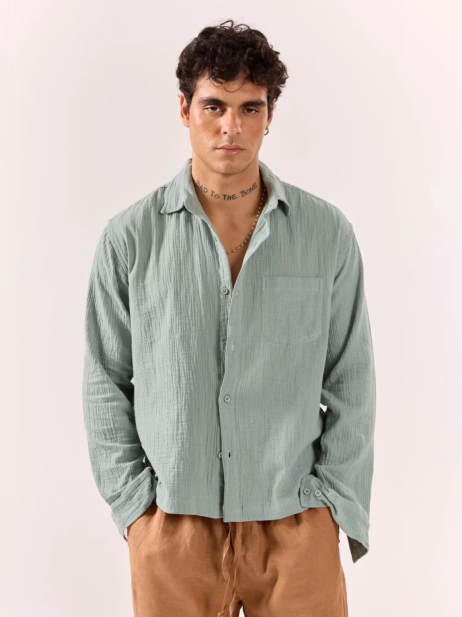 Aqua Green Gauze Holiday Shirt image 2