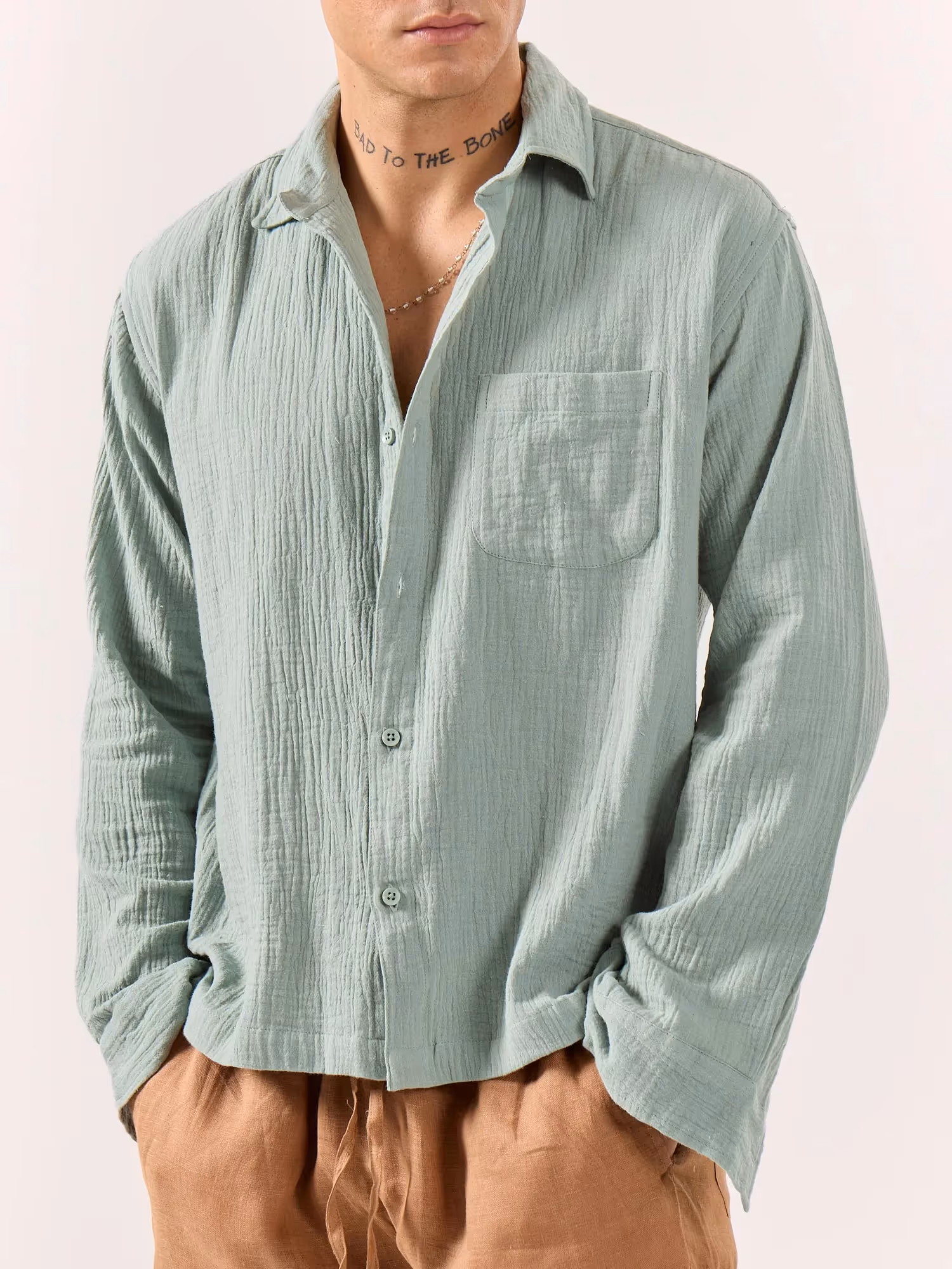 Aqua Green Gauze Holiday Shirt image 3