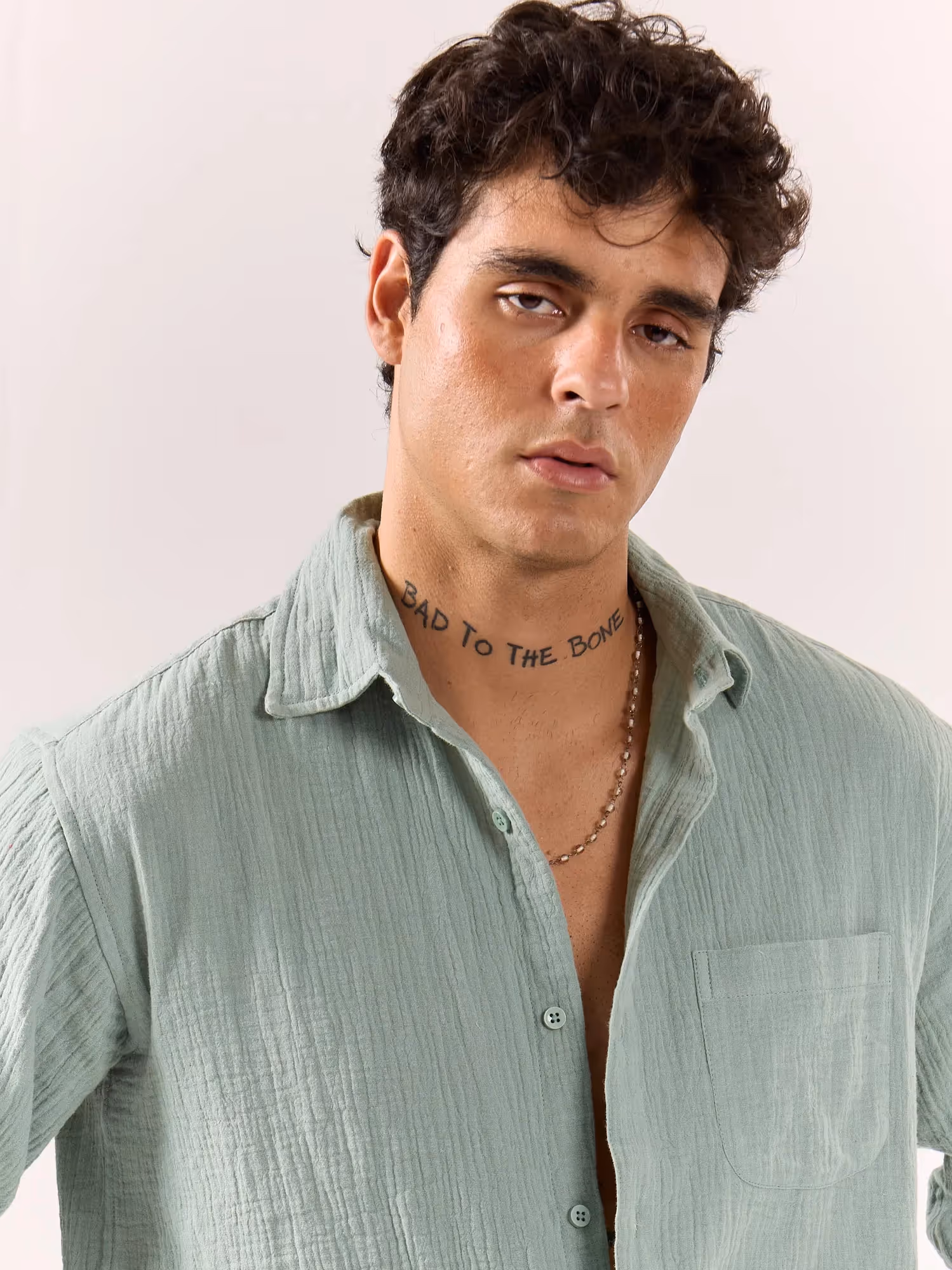 Aqua Green Gauze Holiday Shirt image 4