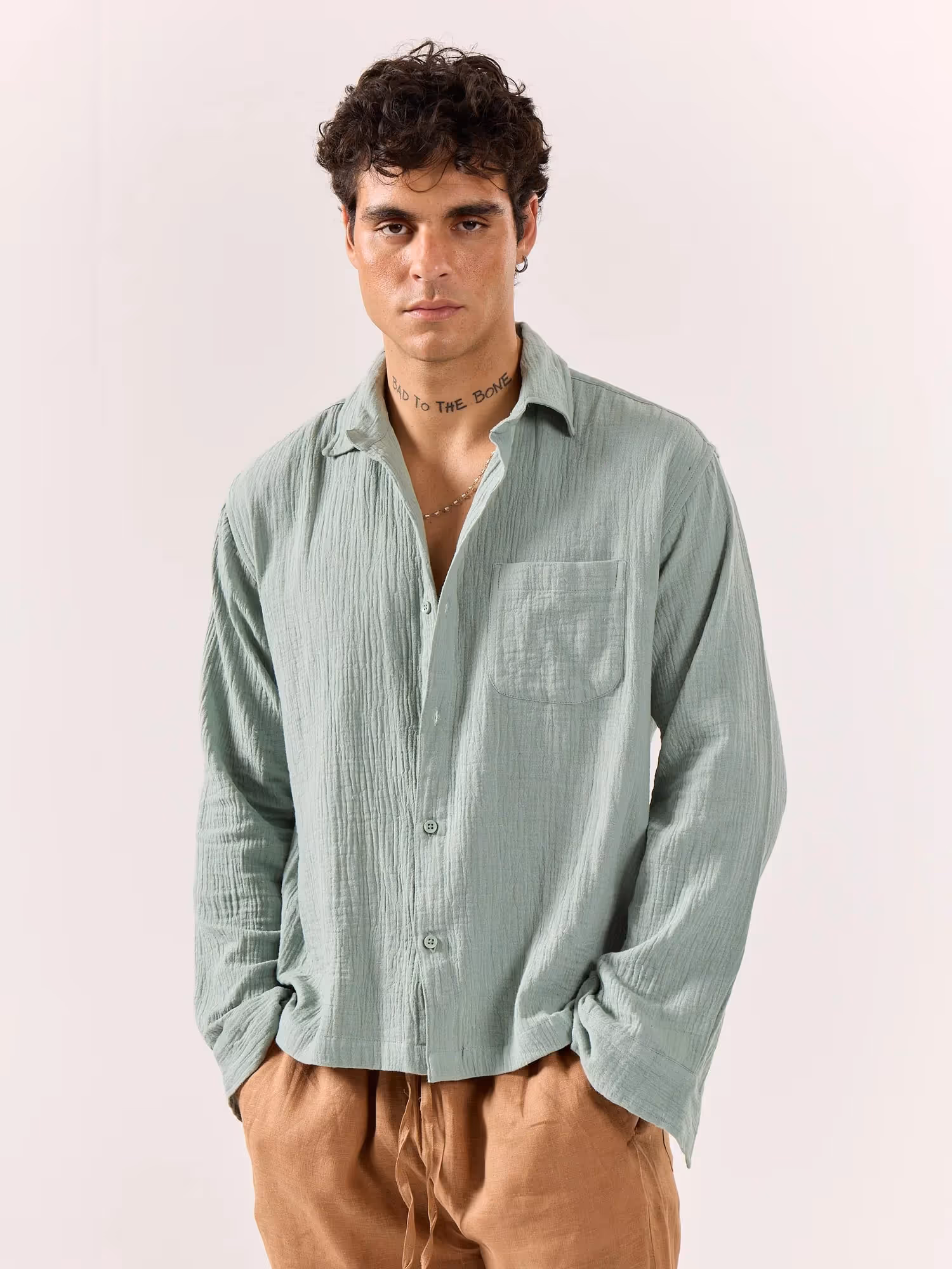 Aqua Green Gauze Holiday Shirt image 5