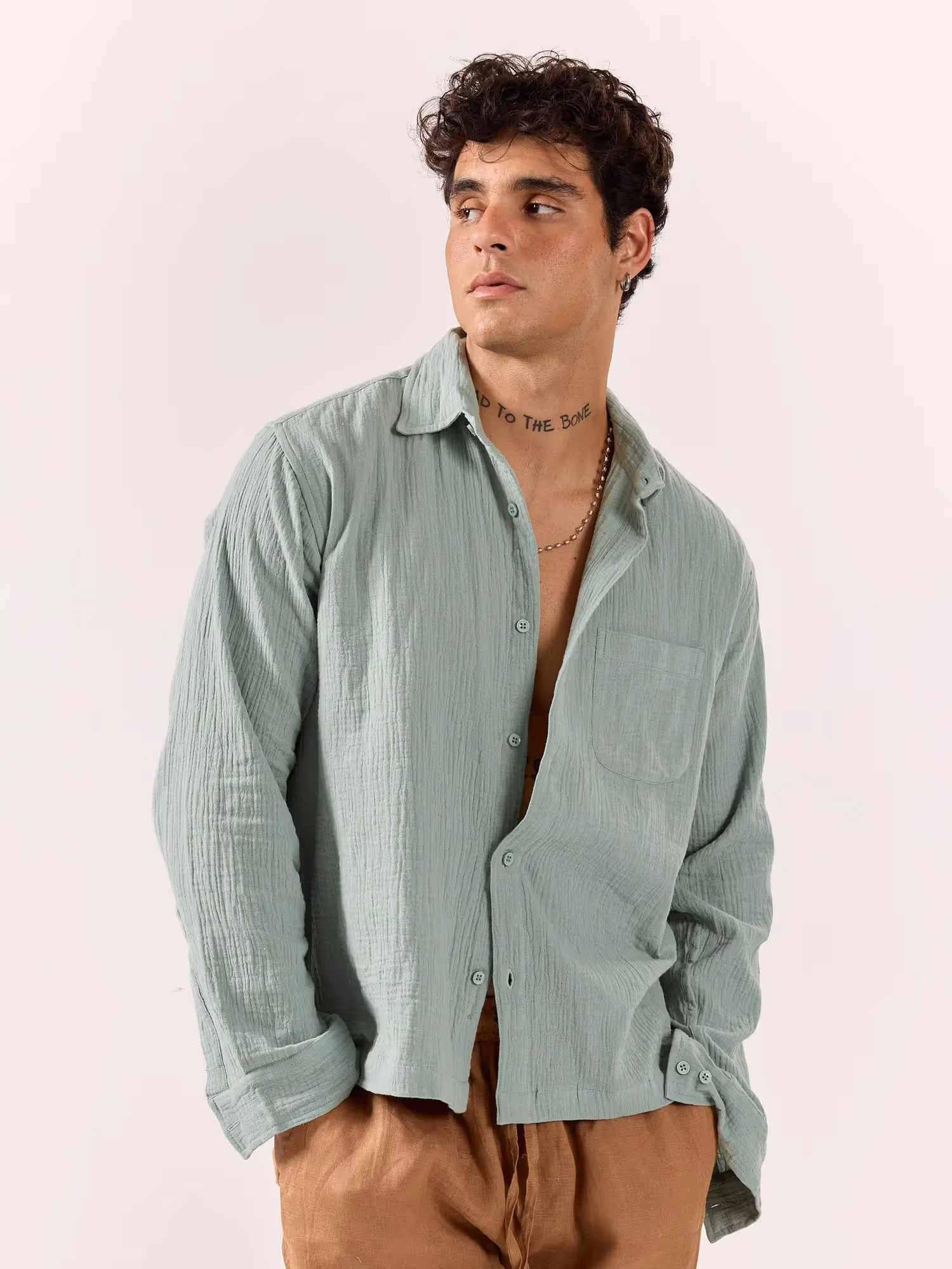 Aqua Green Gauze Holiday Shirt image 6