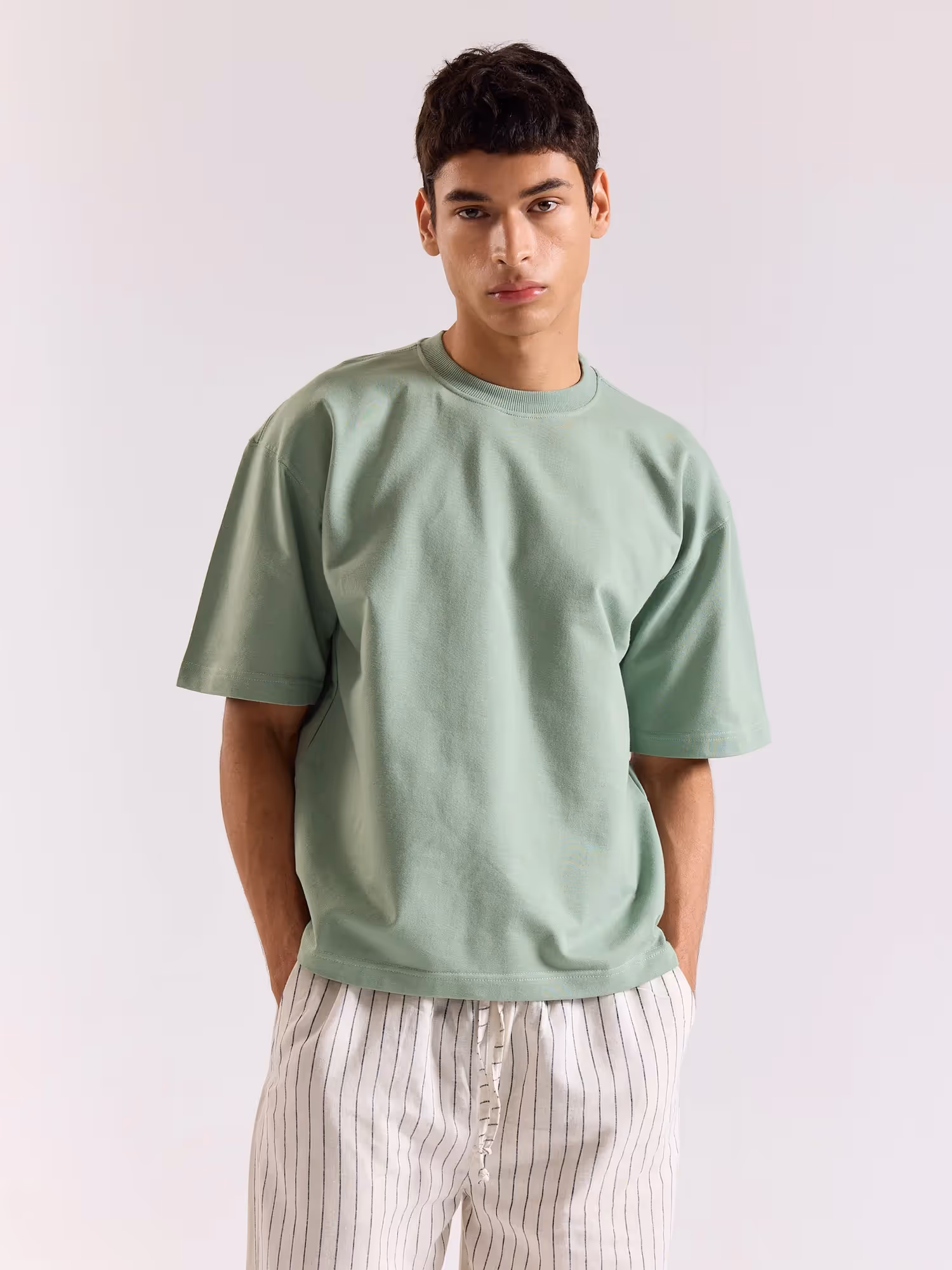 Aqua Green Loose Fit Cropped T-Shirt image 3