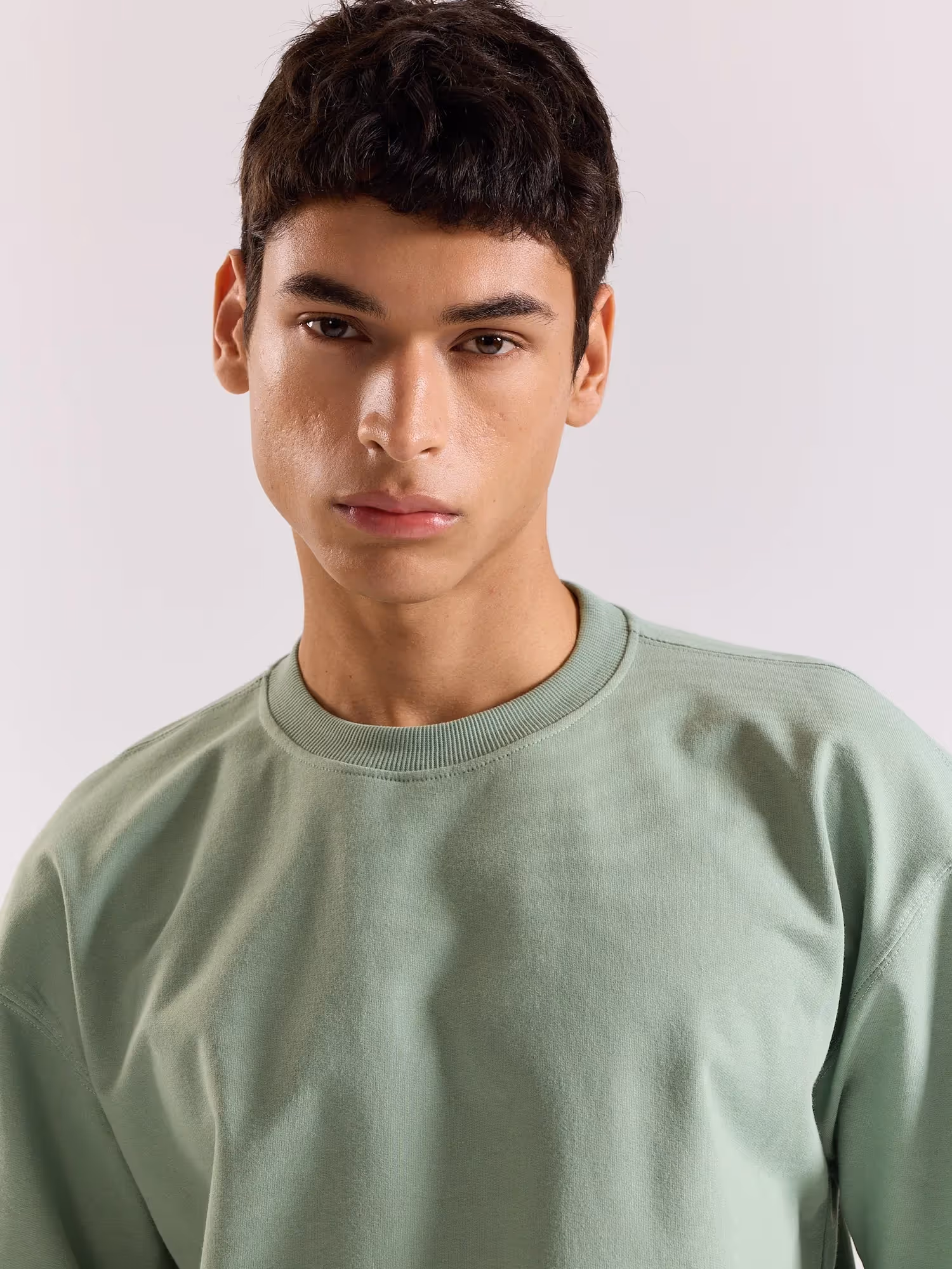 Aqua Green Loose Fit Cropped T-Shirt image 5