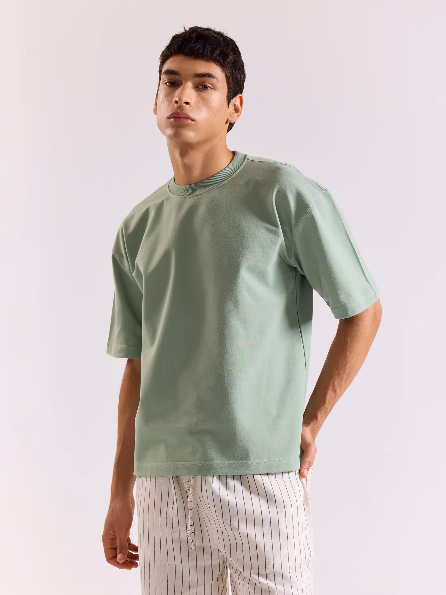 Aqua Green Loose Fit Cropped T-Shirt image 7