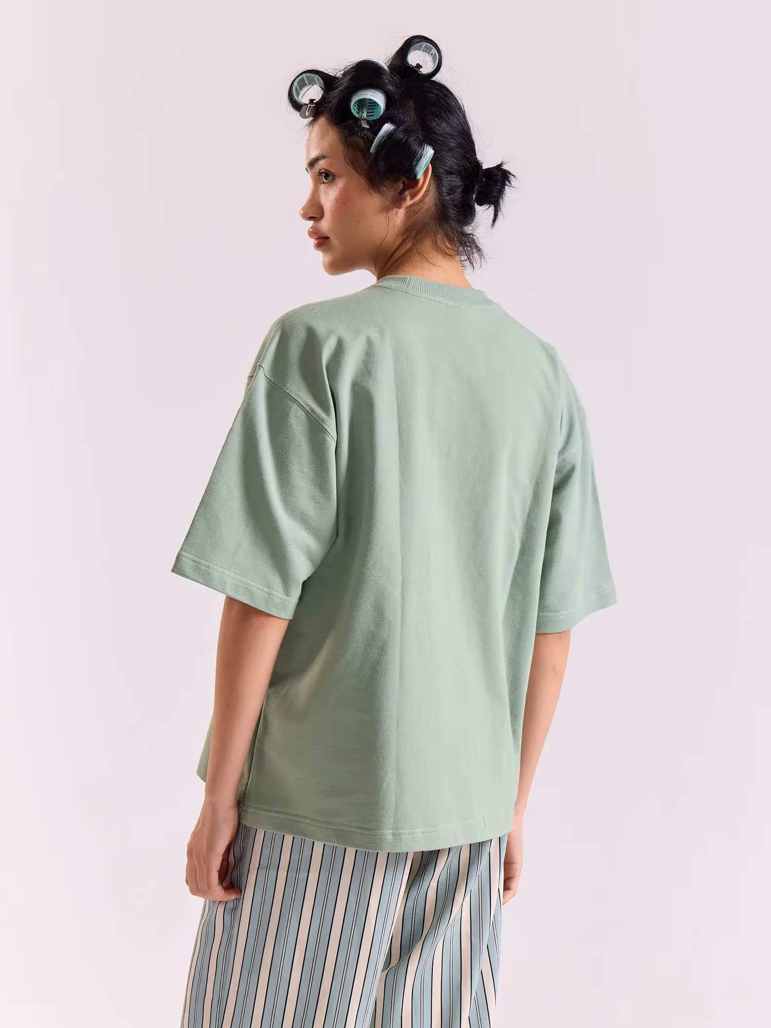 Aqua Green Loose Fit Cropped T-Shirt image 8