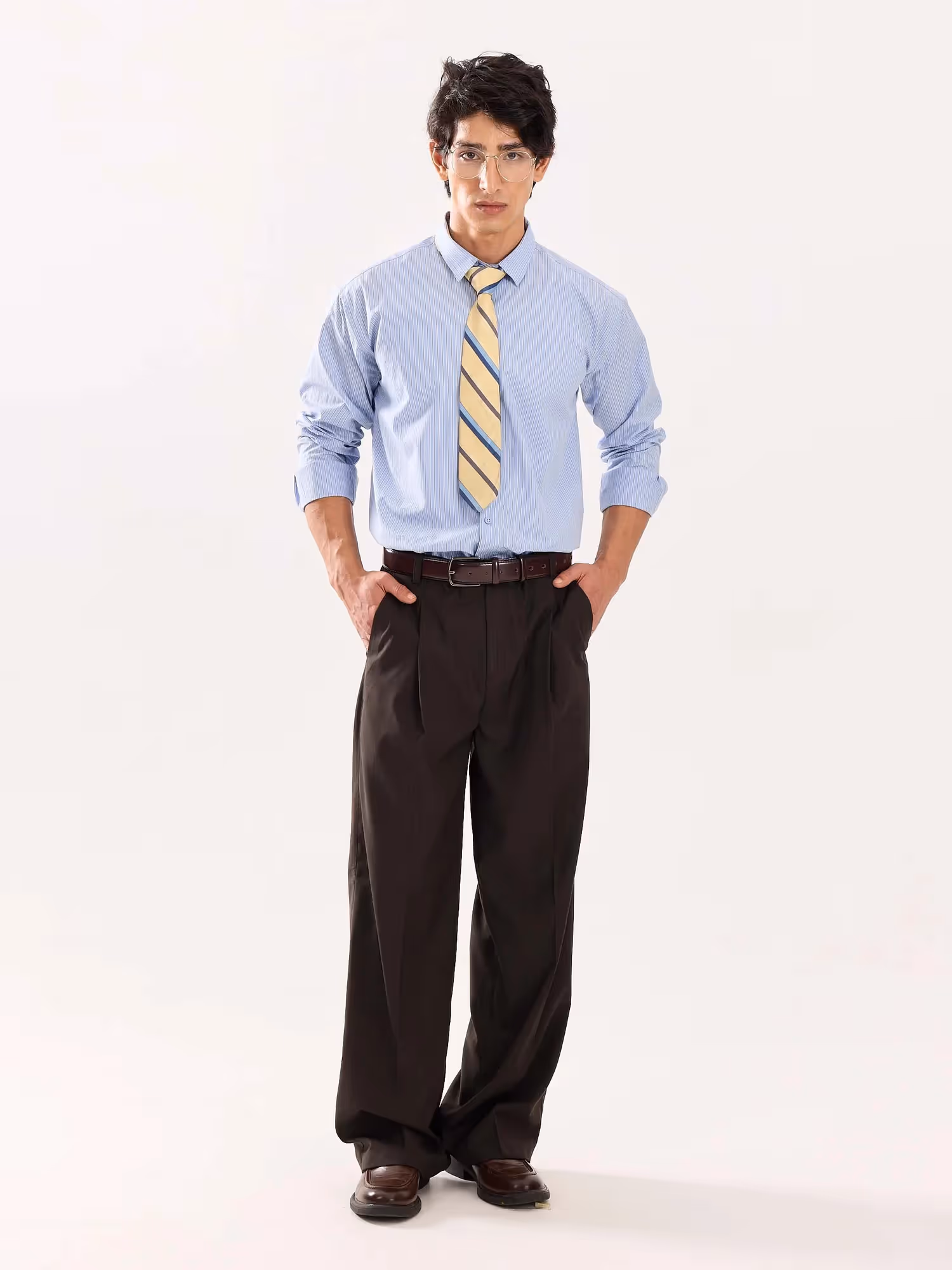 Baby Blue & Olive Striped Poplin Shirt image 1