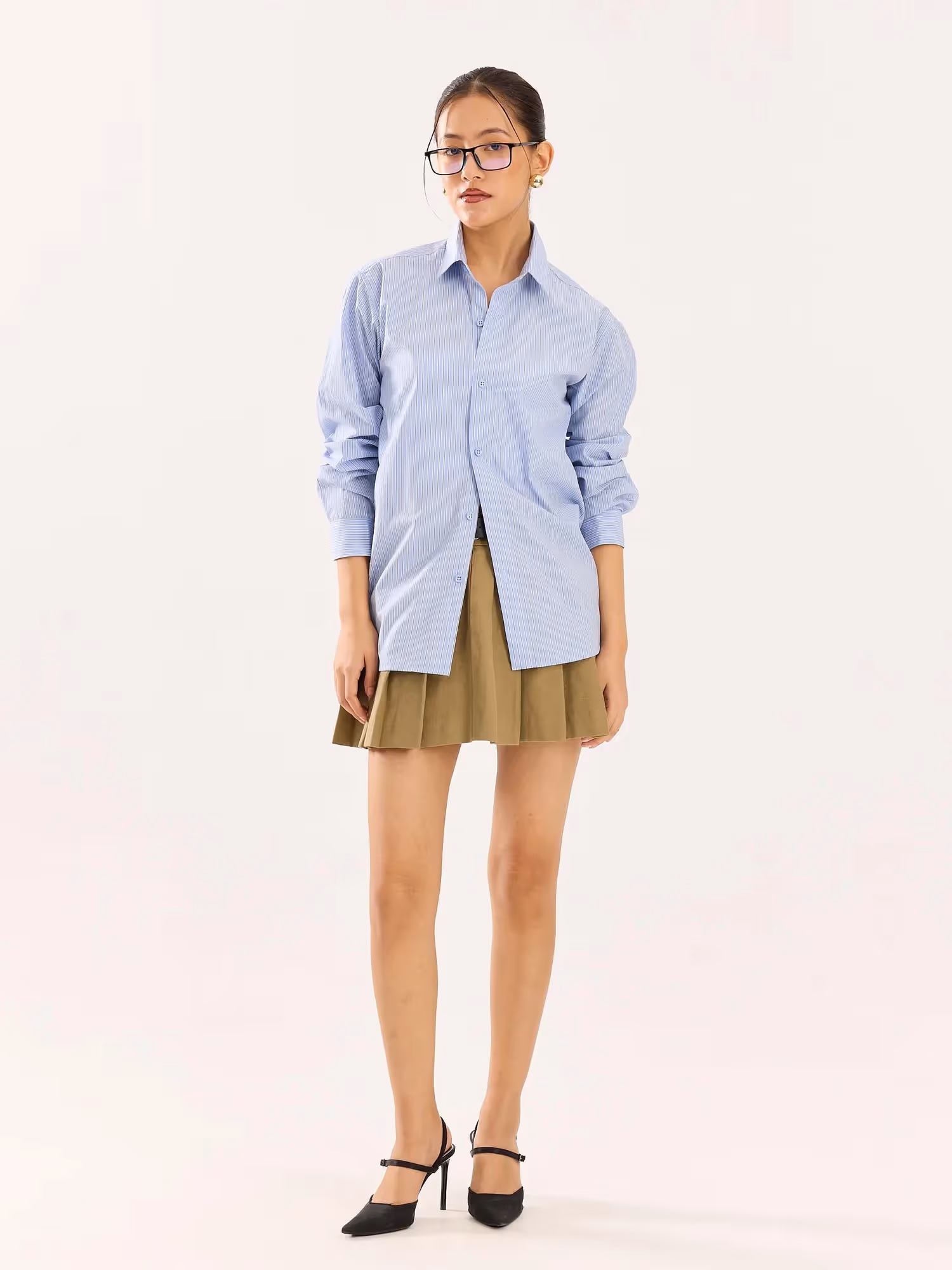 Baby Blue & Olive Striped Poplin Shirt  image 2