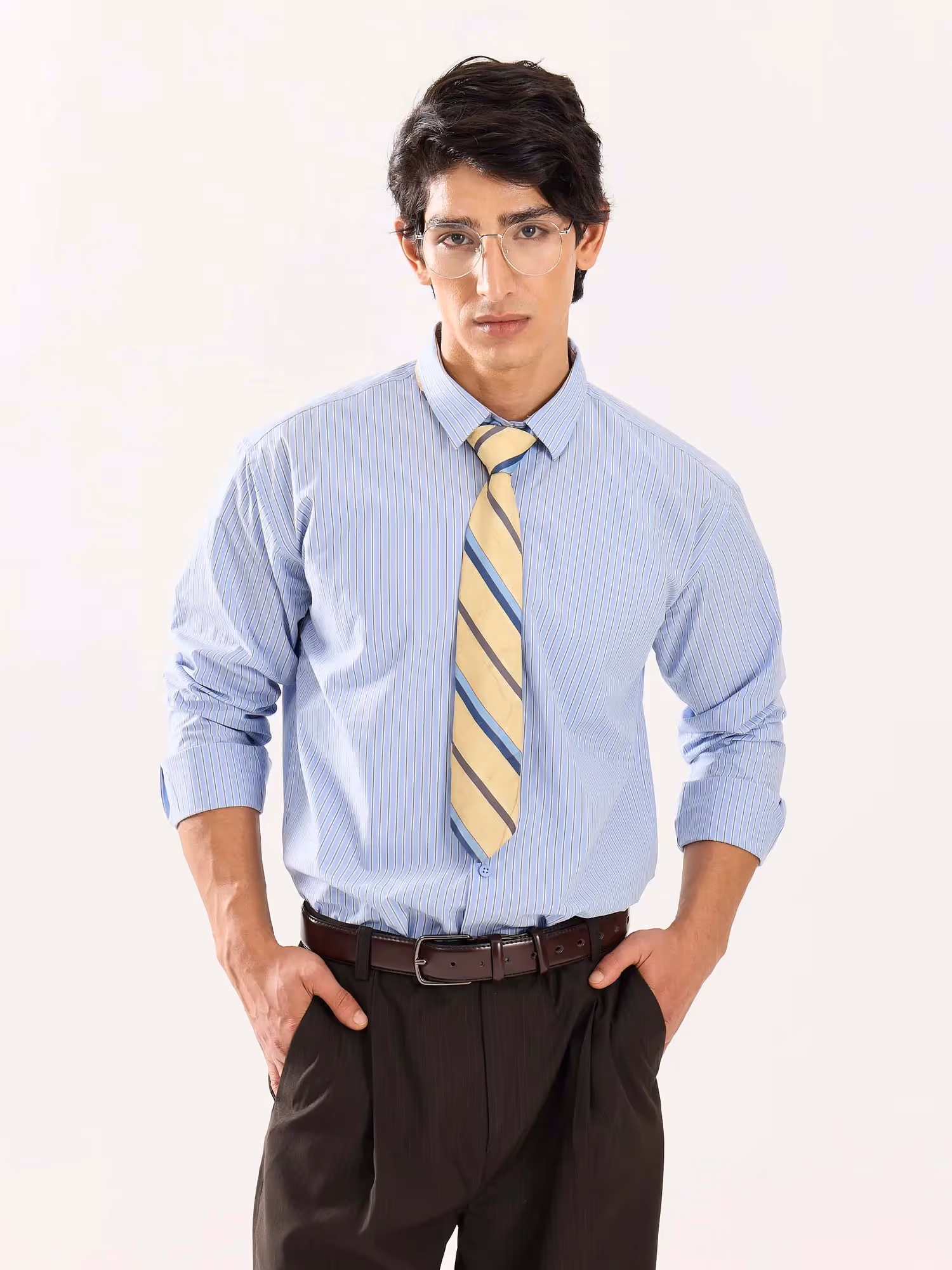 Baby Blue & Olive Striped Poplin Shirt  image 3