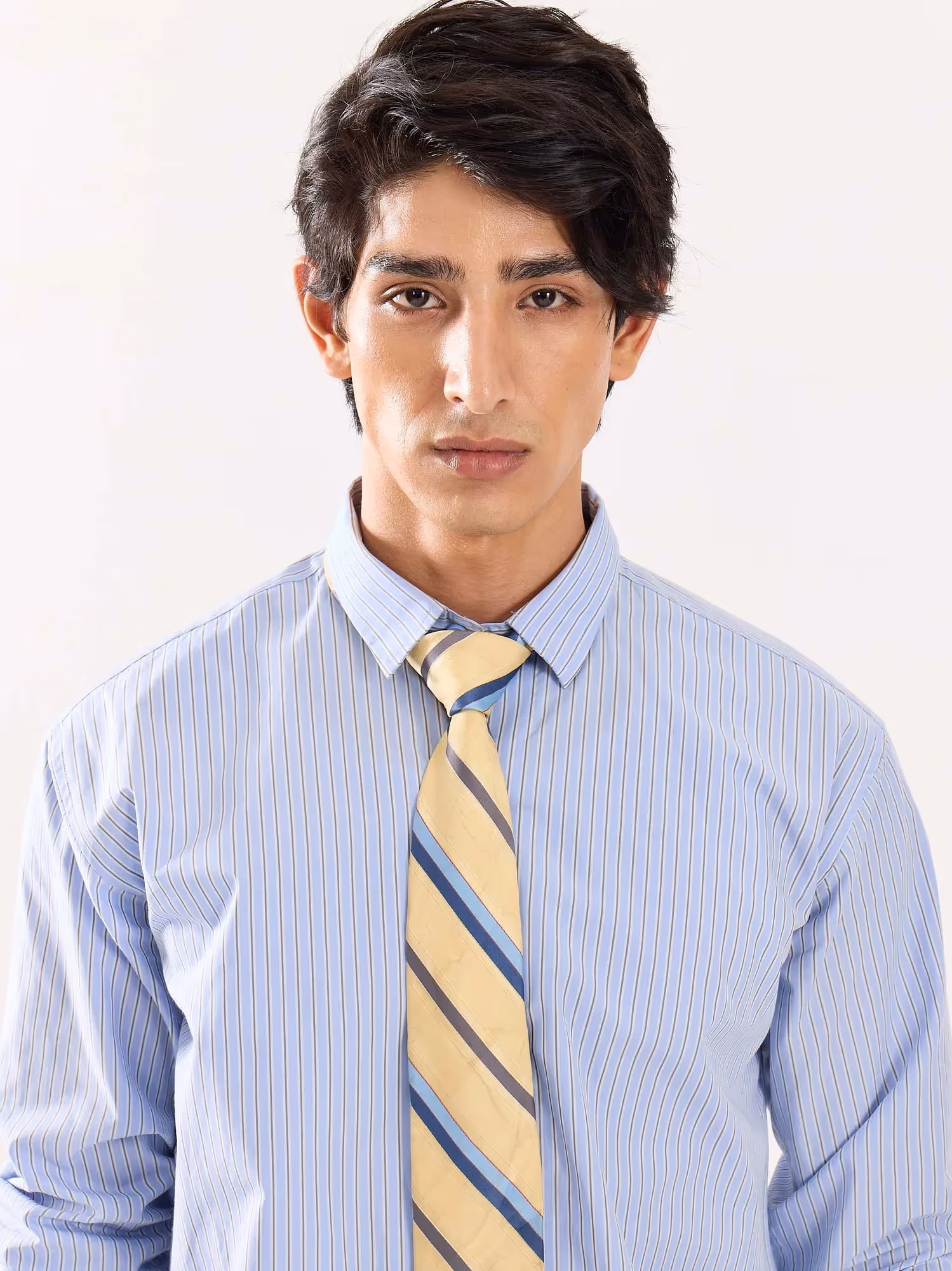 Baby Blue & Olive Striped Poplin Shirt  image 5
