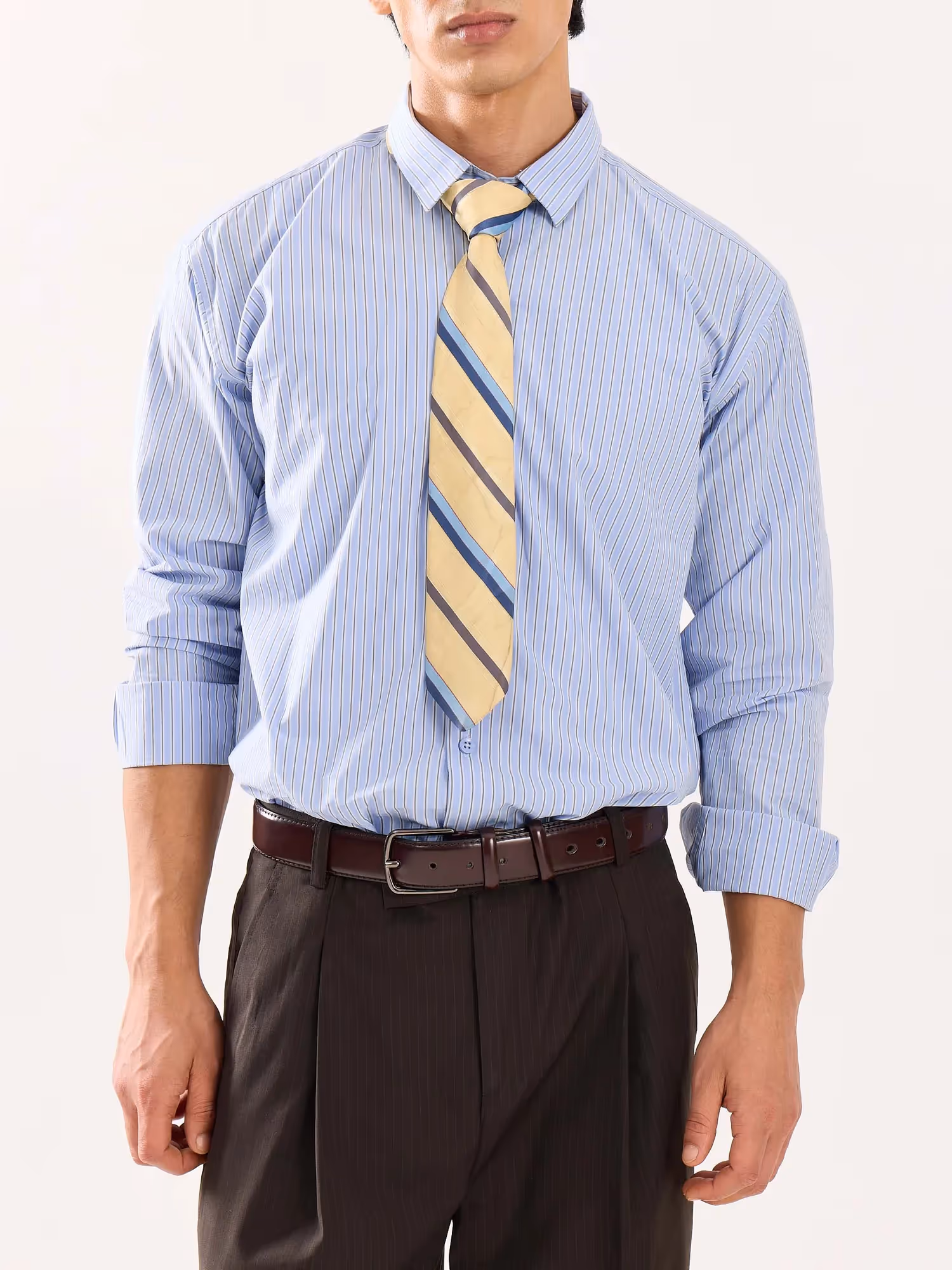 Baby Blue & Olive Striped Poplin Shirt  image 7