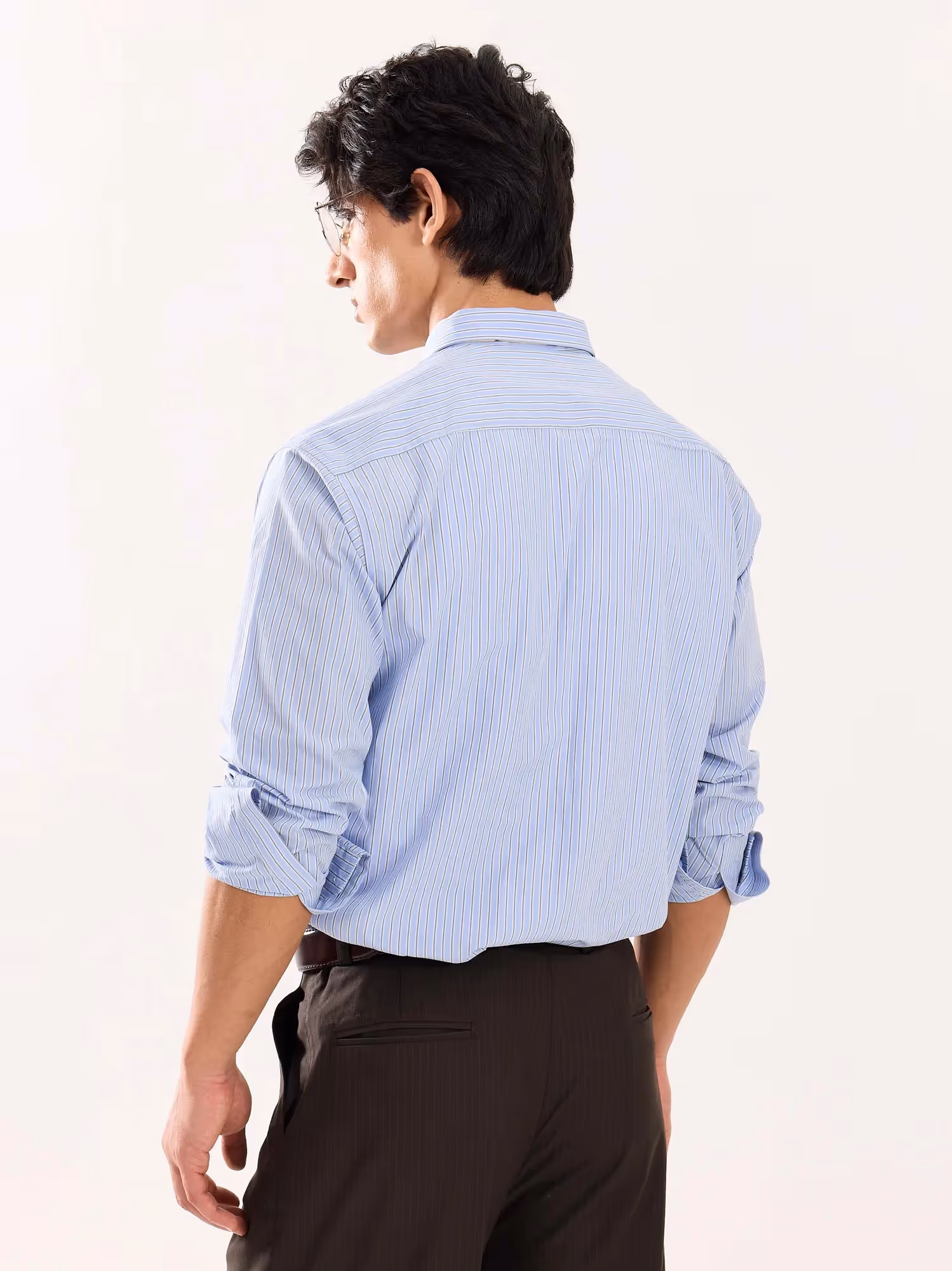 Baby Blue & Olive Striped Poplin Shirt  image 8