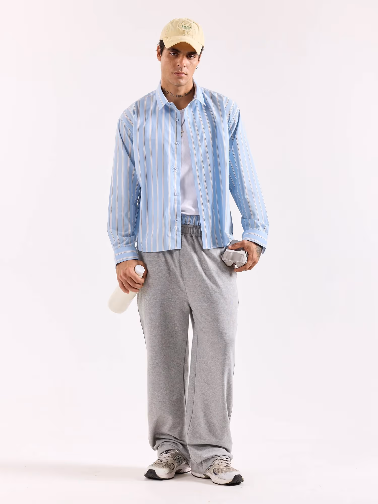 Baby Blue & White Striped Poplin Oversized Shirt image 1