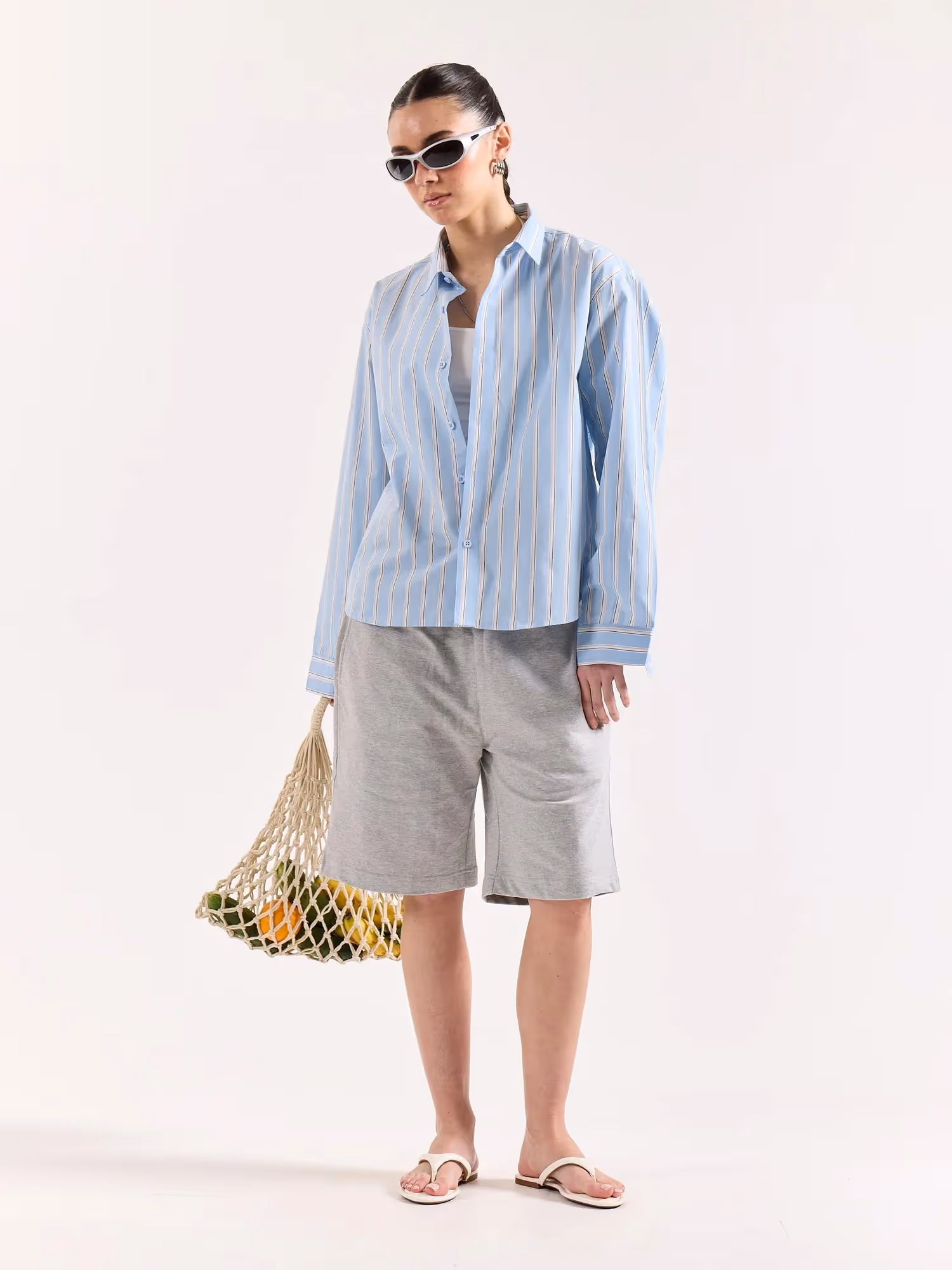 Baby Blue & White Striped Poplin Oversized Shirt image 2
