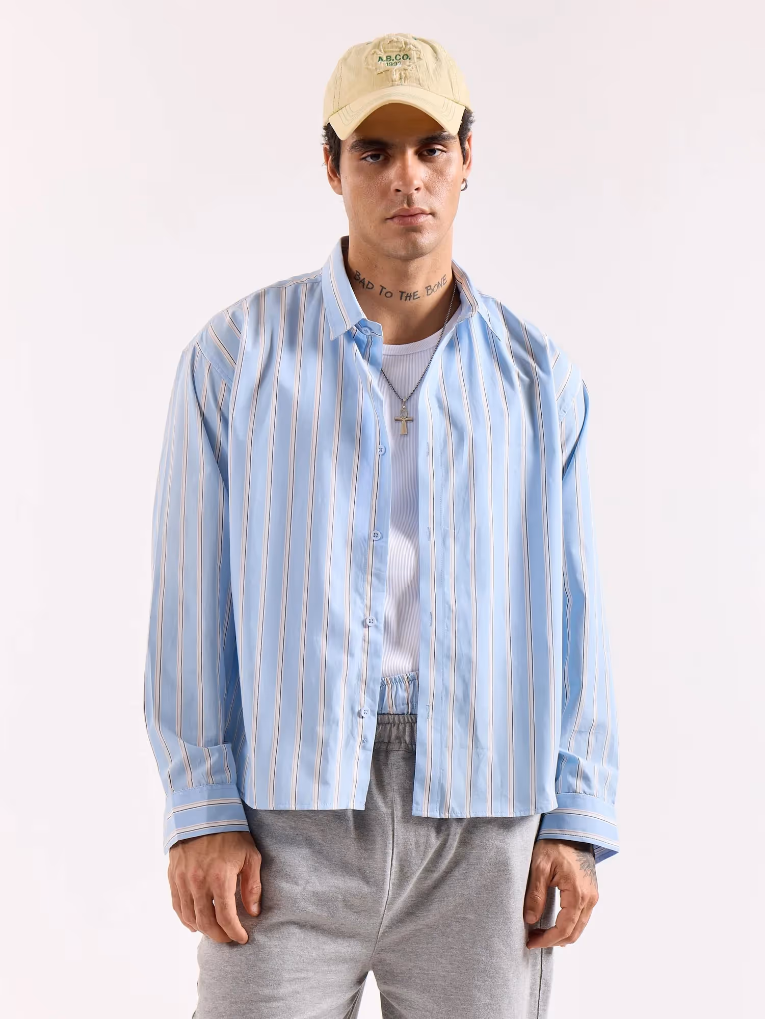 Baby Blue & White Striped Poplin Oversized Shirt image 3