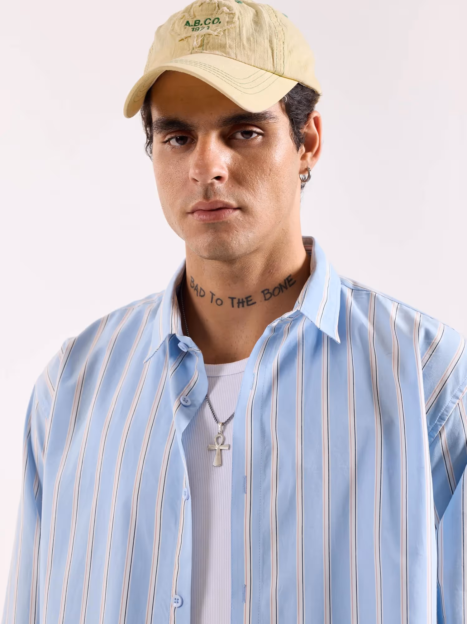 Baby Blue & White Striped Poplin Oversized Shirt image 5