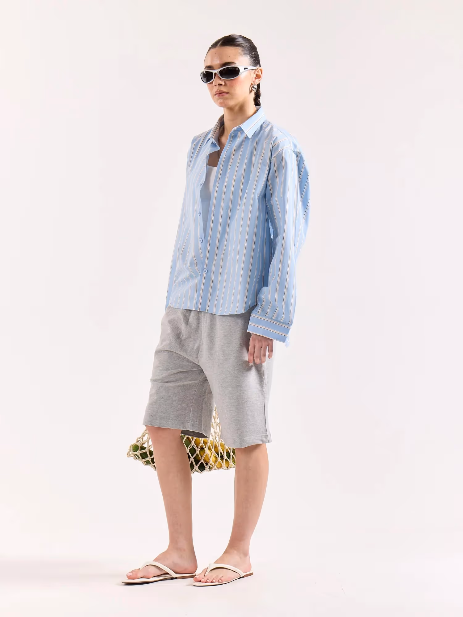 Baby Blue & White Striped Poplin Oversized Shirt image 6