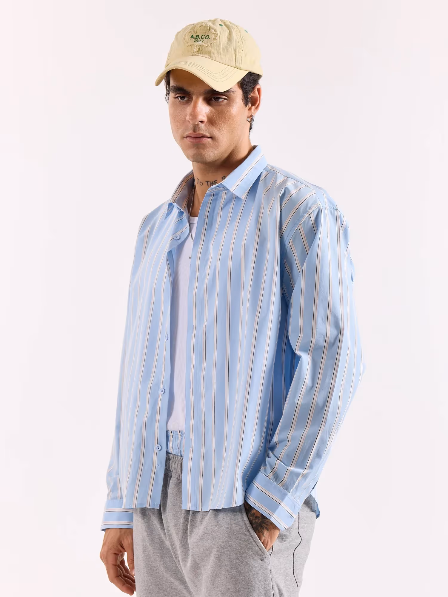 Baby Blue & White Striped Poplin Oversized Shirt image 7