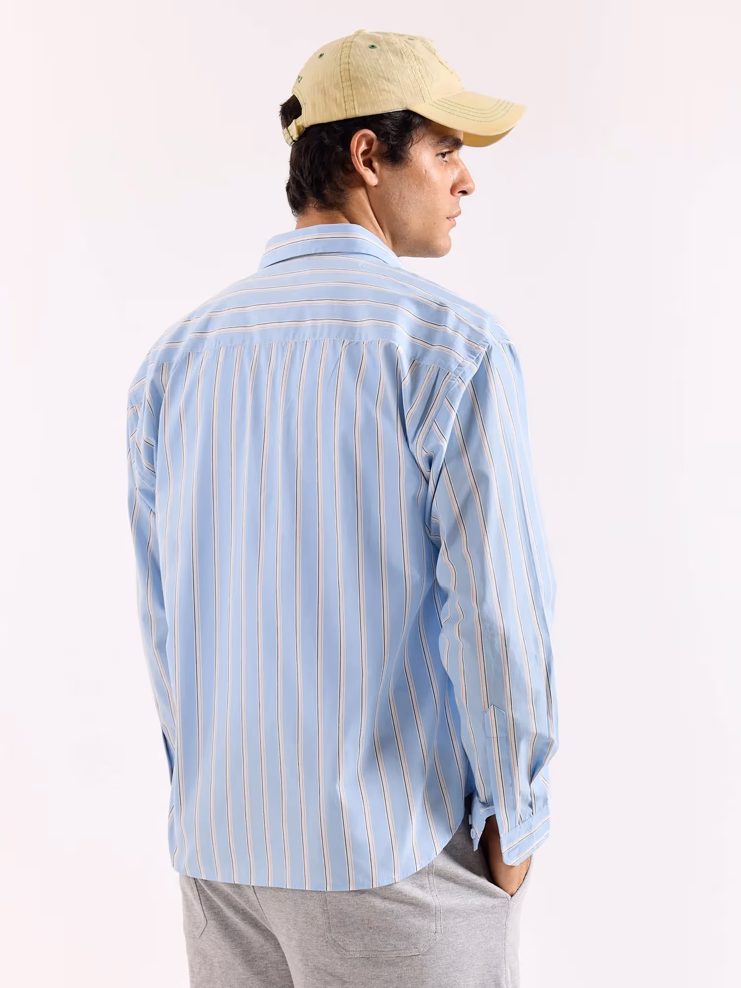 Baby Blue & White Striped Poplin Oversized Shirt image 8