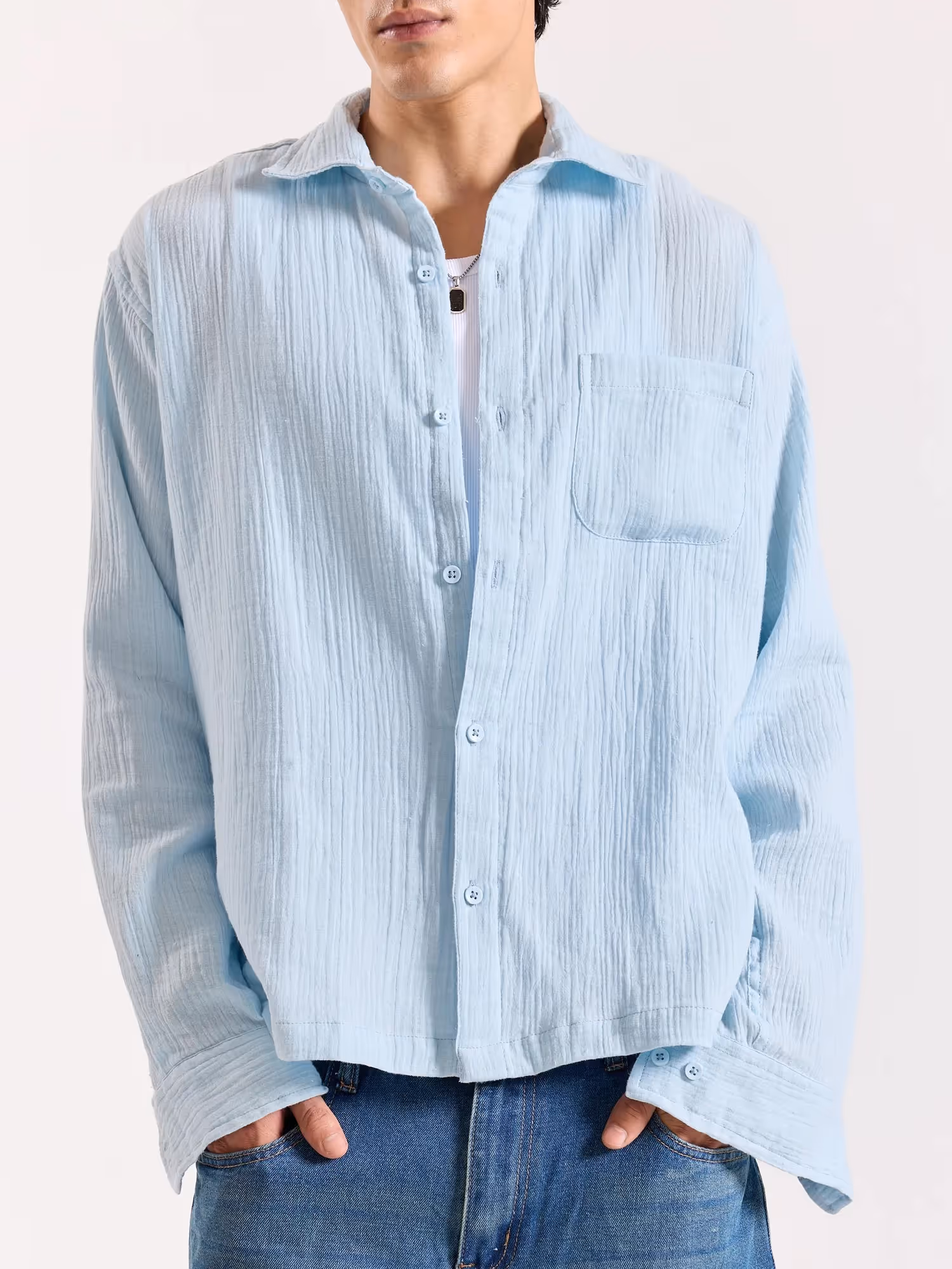 Baby Blue Gauze Holiday Shirt image 2