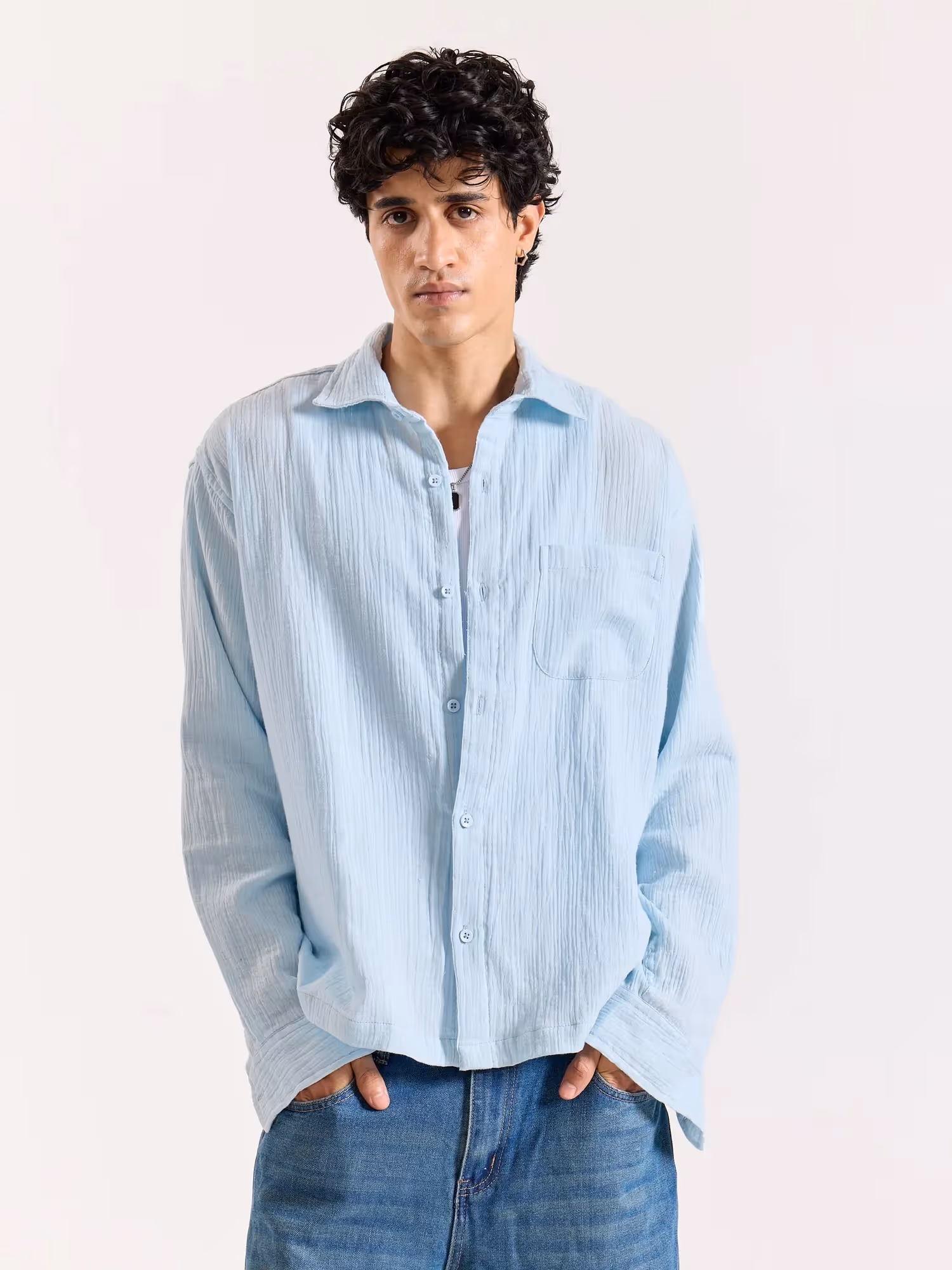Baby Blue Gauze Holiday Shirt image 3