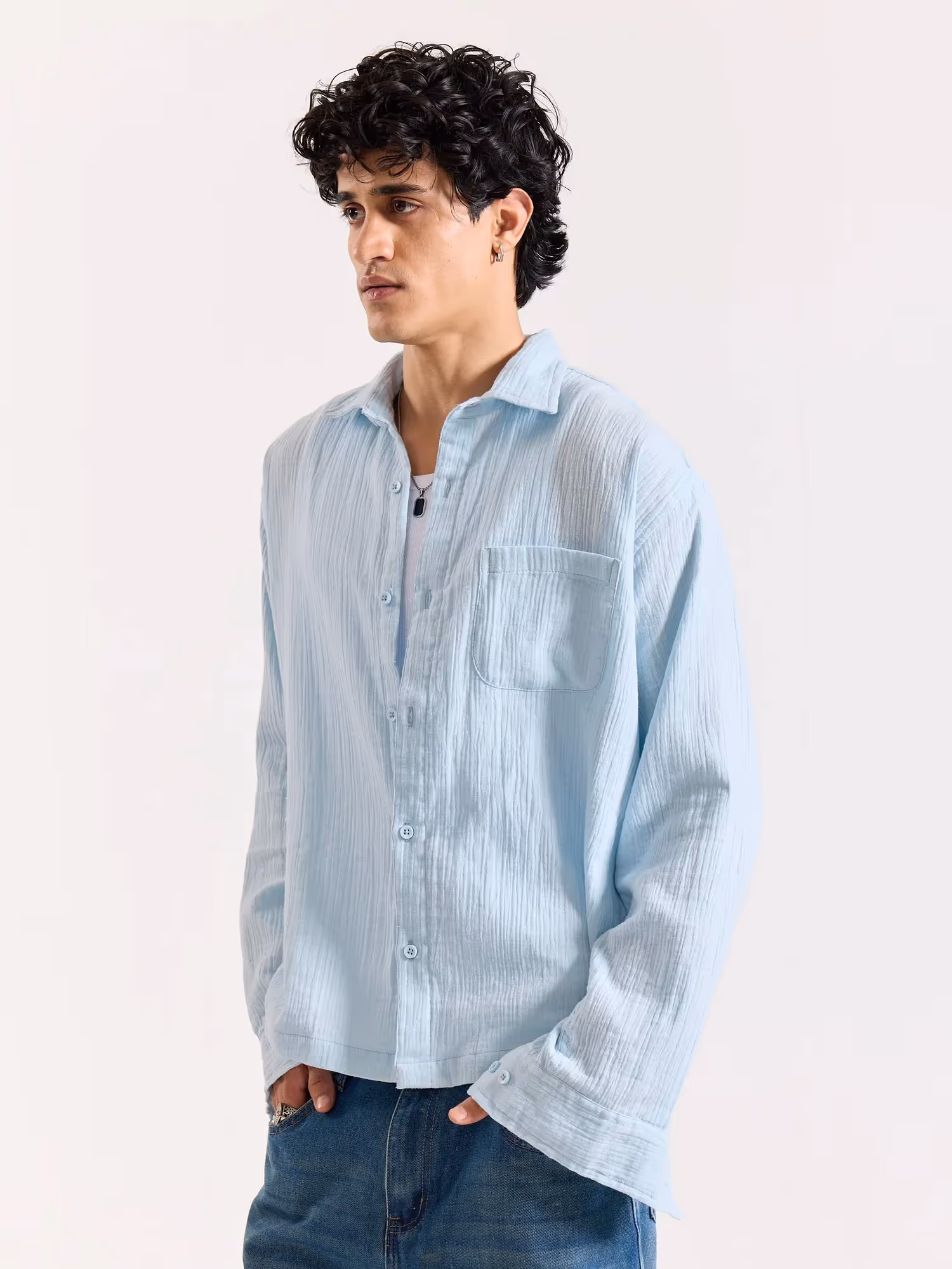 Baby Blue Gauze Holiday Shirt image 4