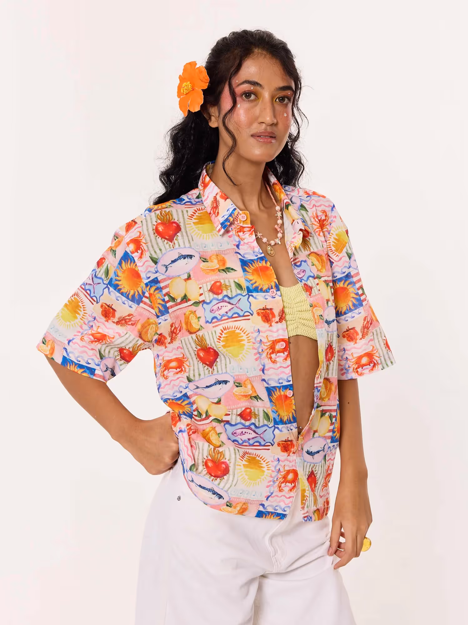 Beach Bingo Printed Cropped Shirt image 4