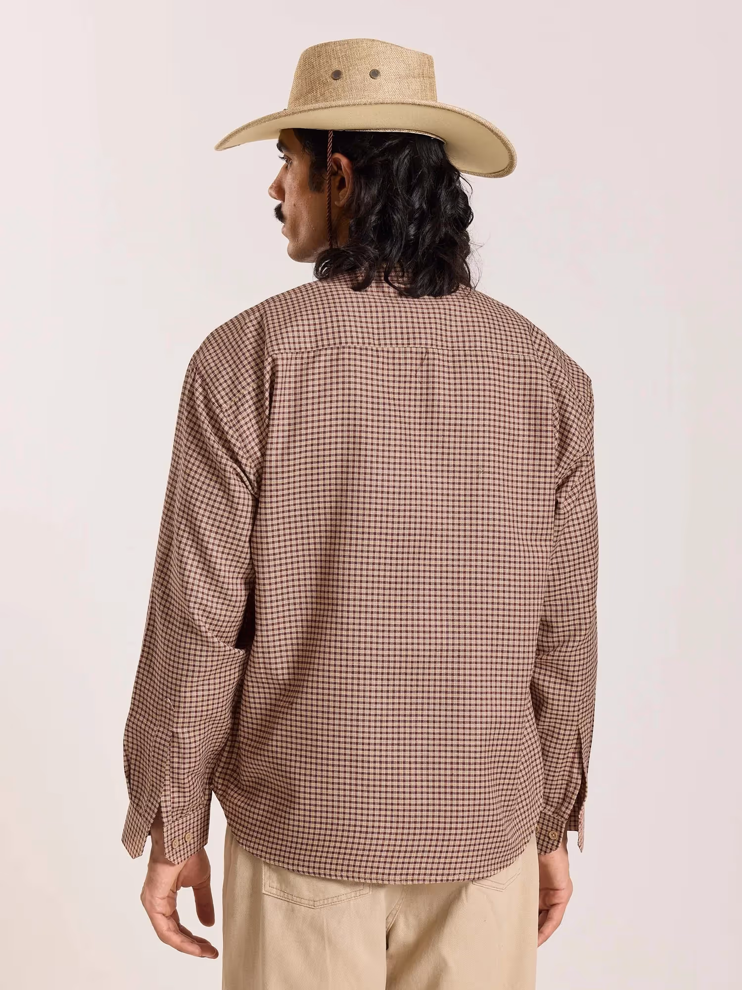 Beige and Maroon Checkered Oversized Cropped Shirt image 8