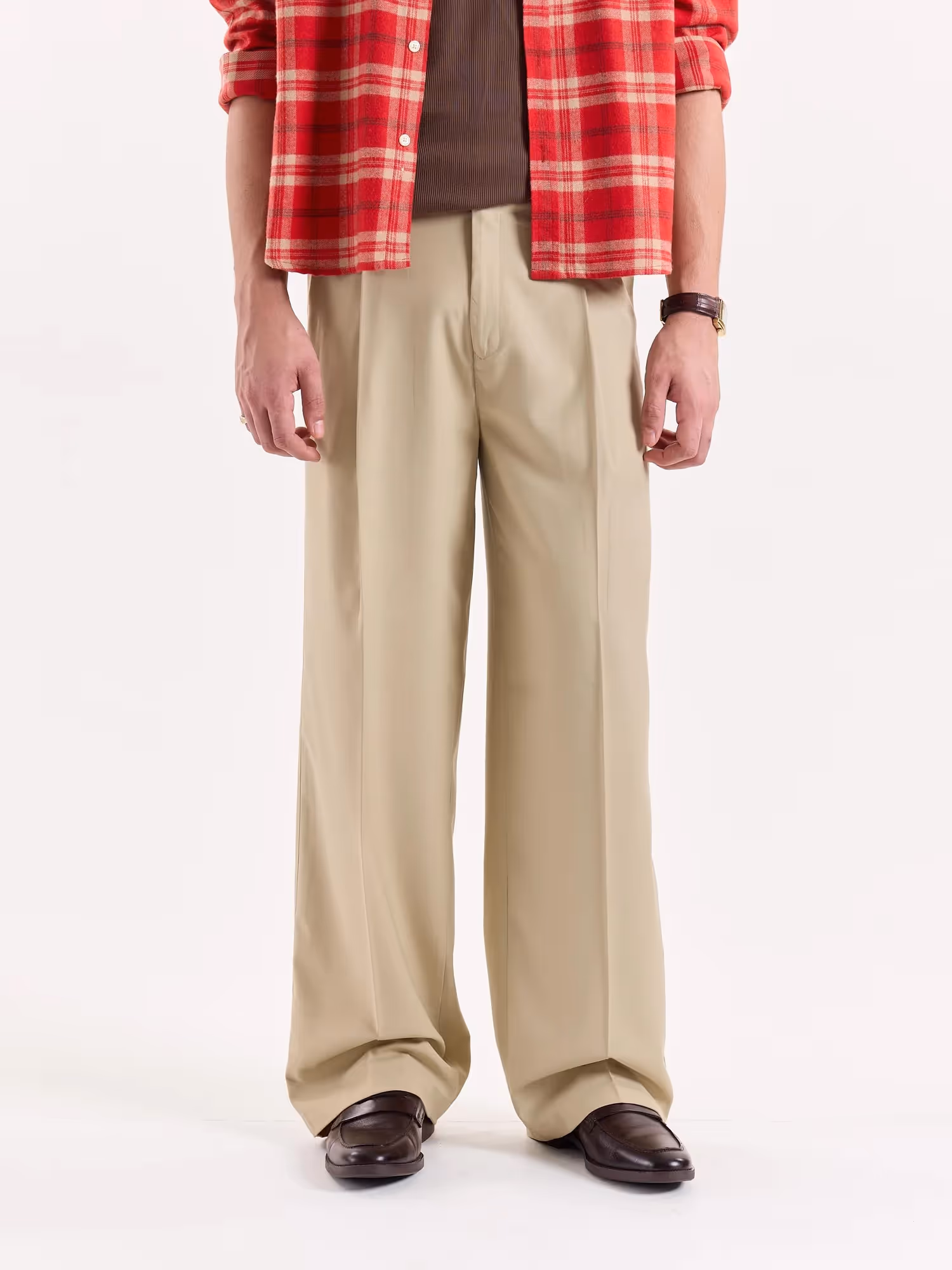 Beige Baggy Fit Trousers  image 2