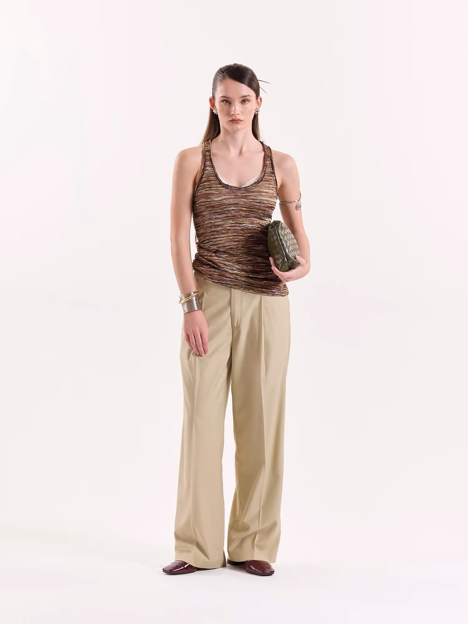 Beige Baggy Fit Trousers  image 3