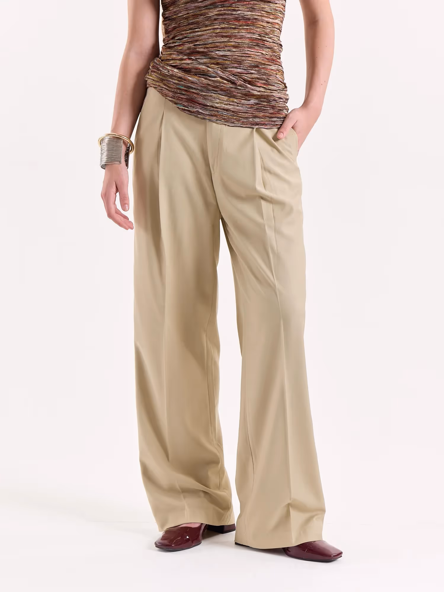 Beige Baggy Fit Trousers  image 4