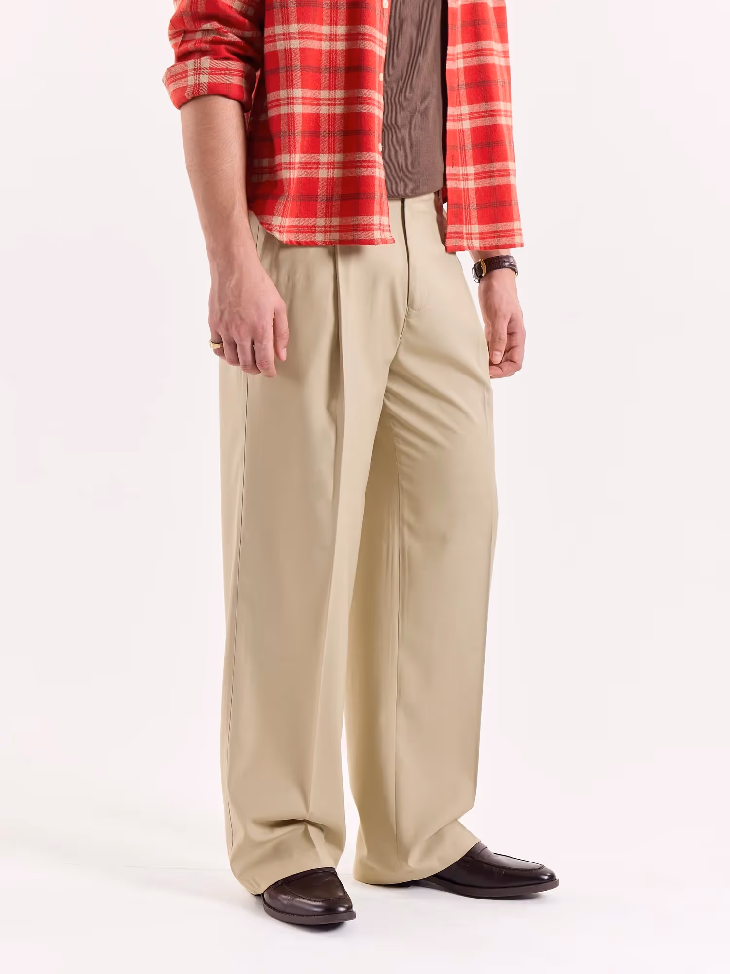 Beige Baggy Fit Trousers  image 5