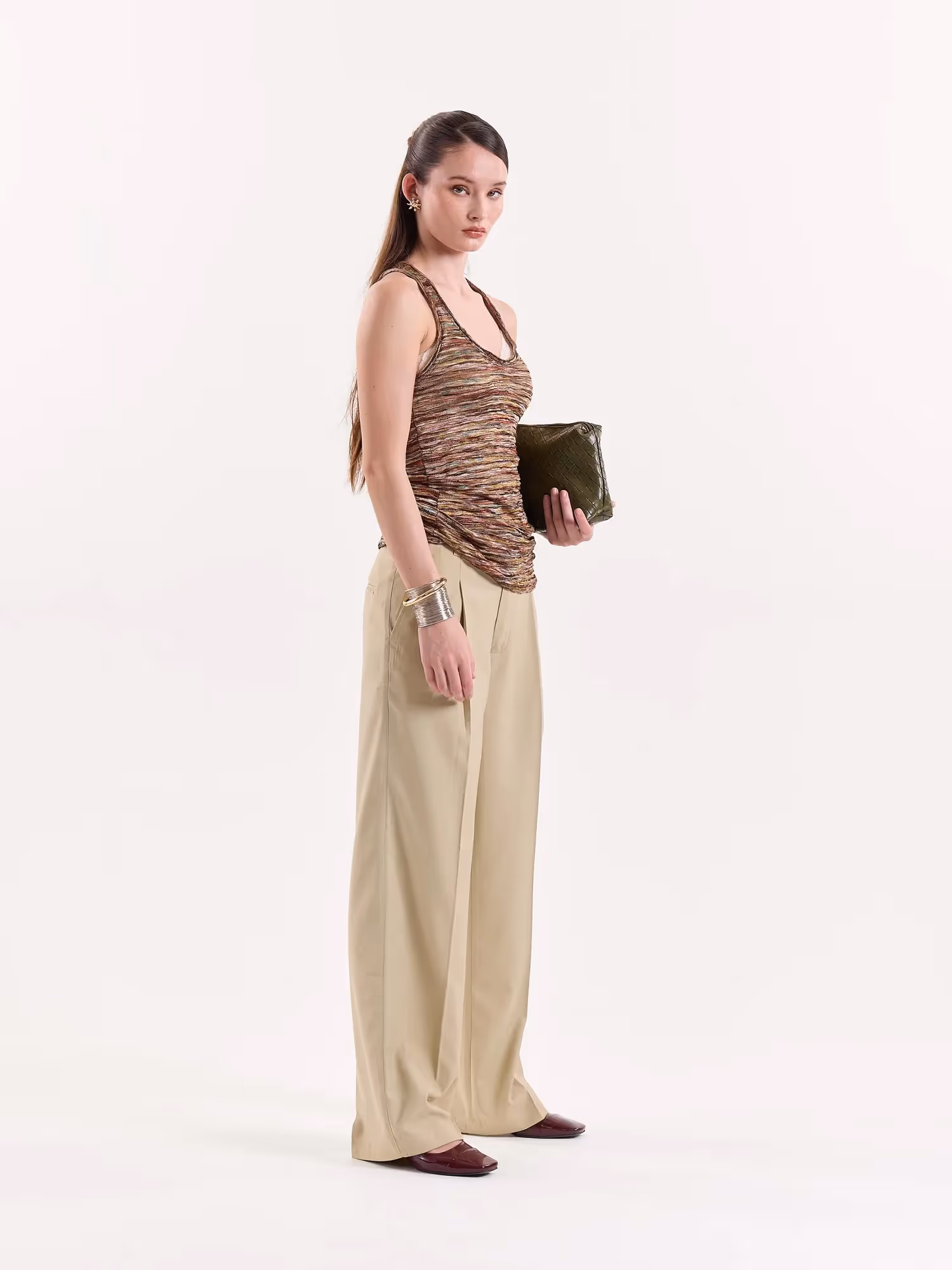 Beige Baggy Fit Trousers  image 6