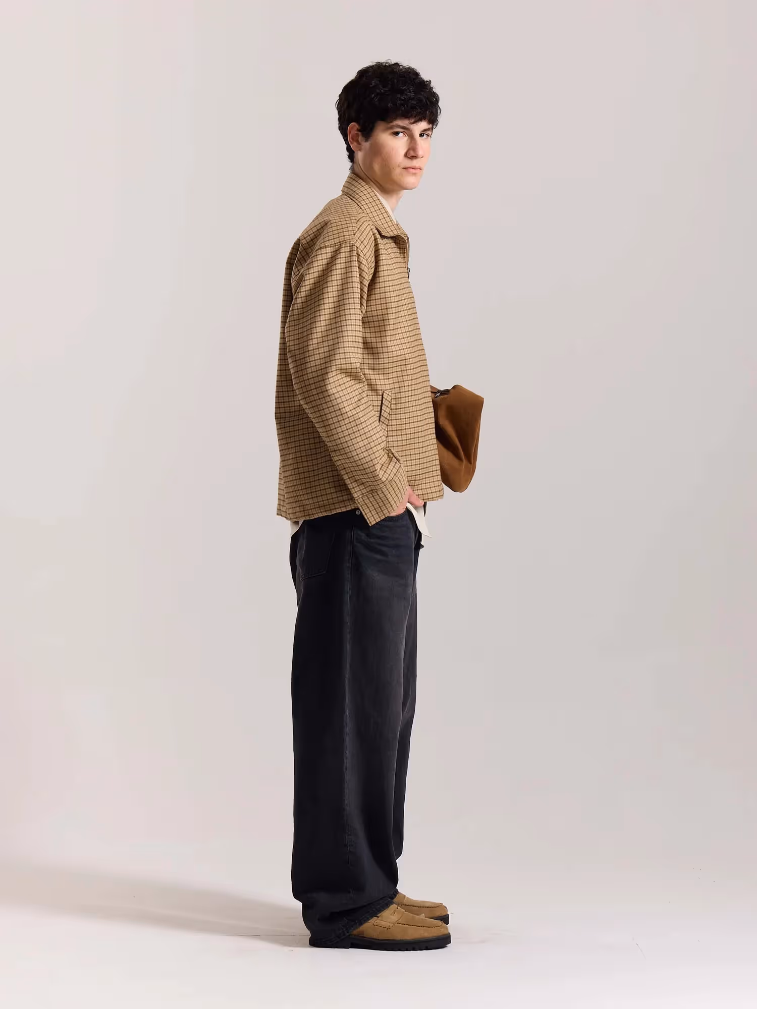 Beige Checkered Tweed Zipper Shacket  image 7