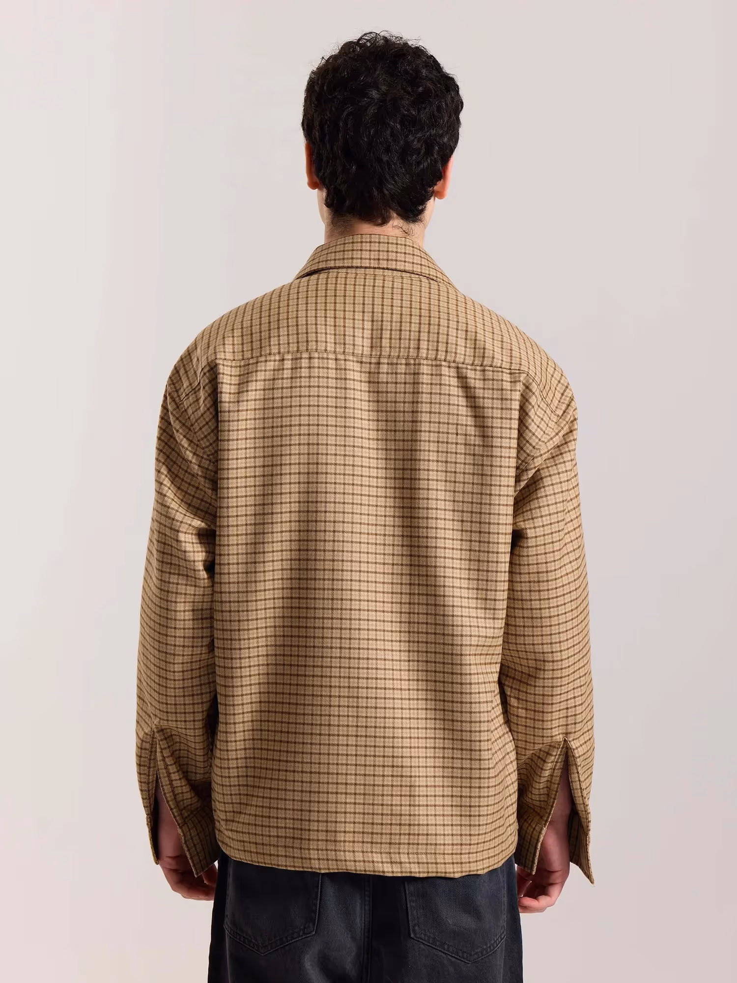 Beige Checkered Tweed Zipper Shacket  image 8