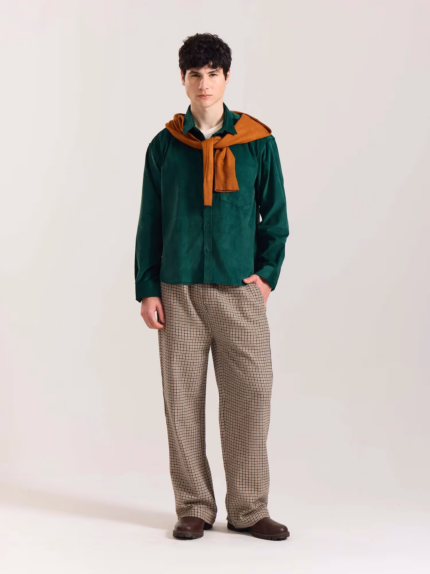 Beige Checkered Woolen Pants image 1