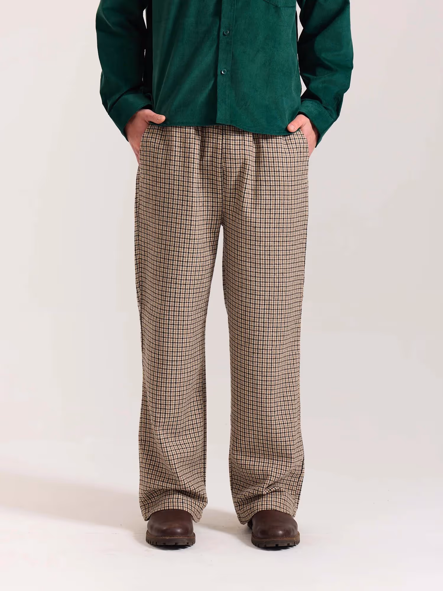 Beige Checkered Woolen Pants image 3