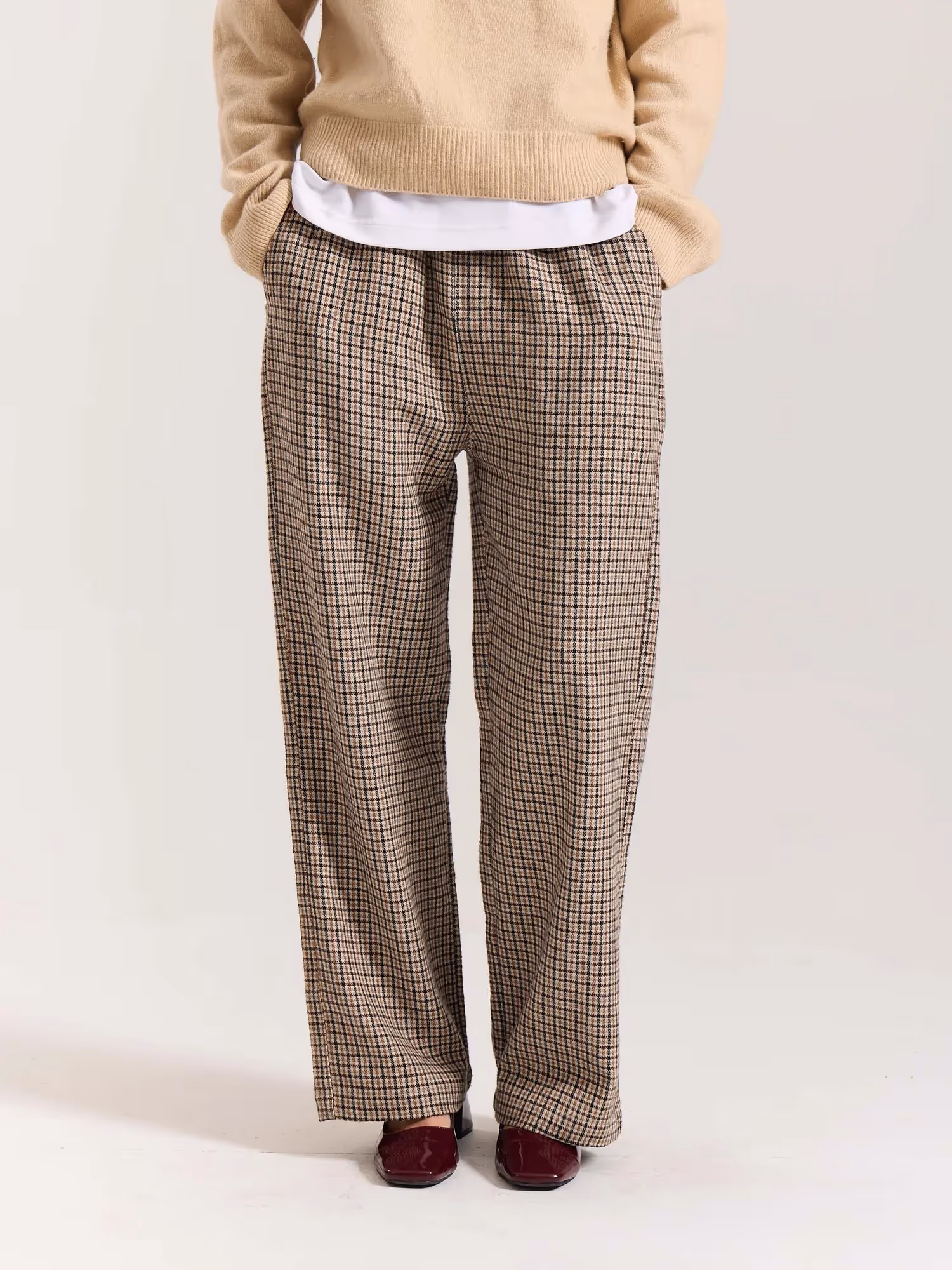 Beige Checkered Woolen Pants image 4